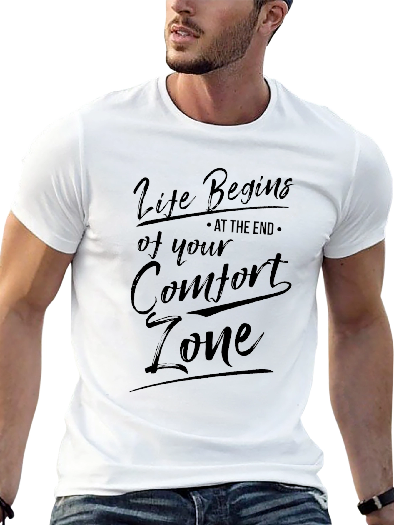 Life Begins Comfort Zone Black T-Shirt