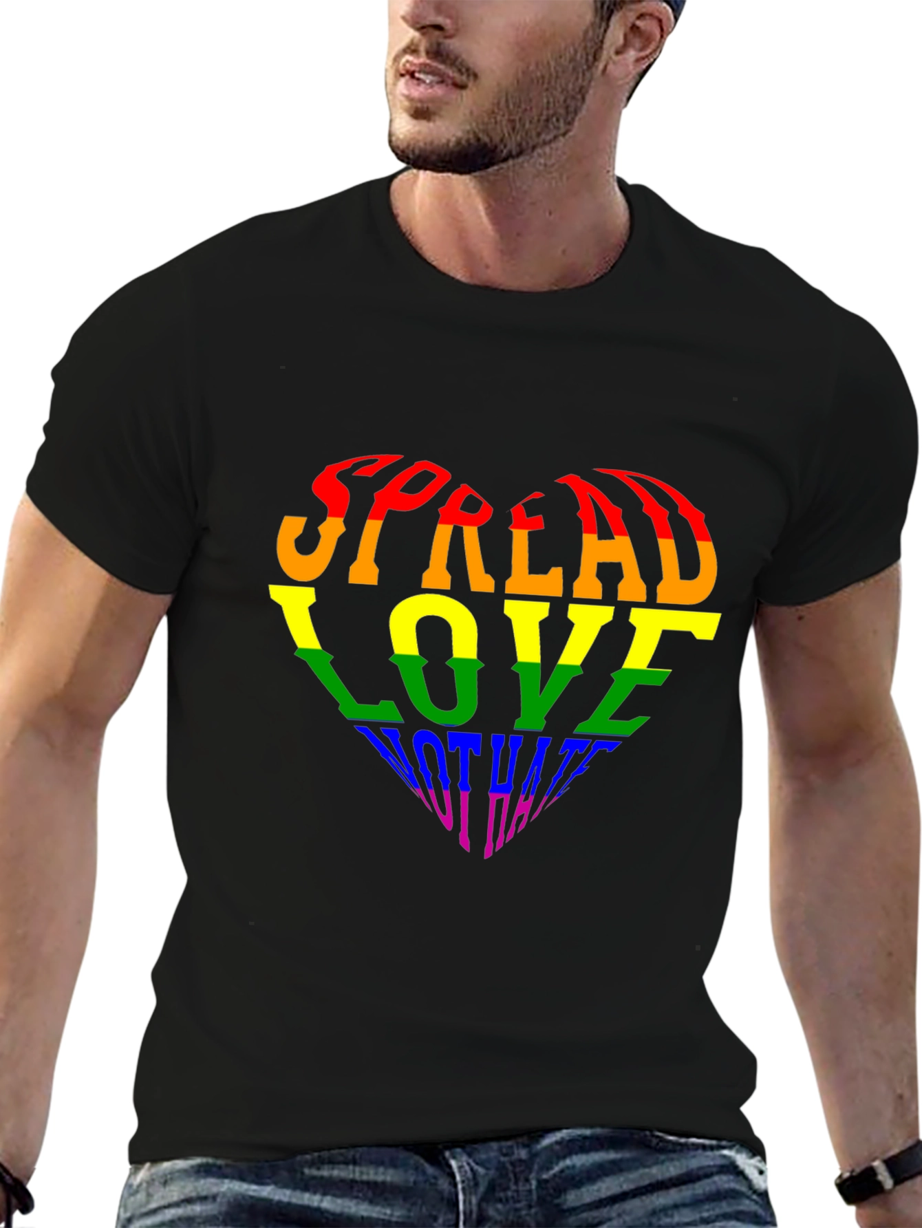 Pride Rainbow Heart Spread Love Black T-Shirt
