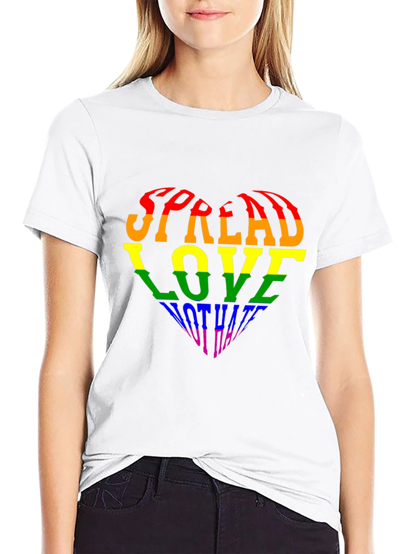 Pride Rainbow Heart Spread Love Black T-Shirt