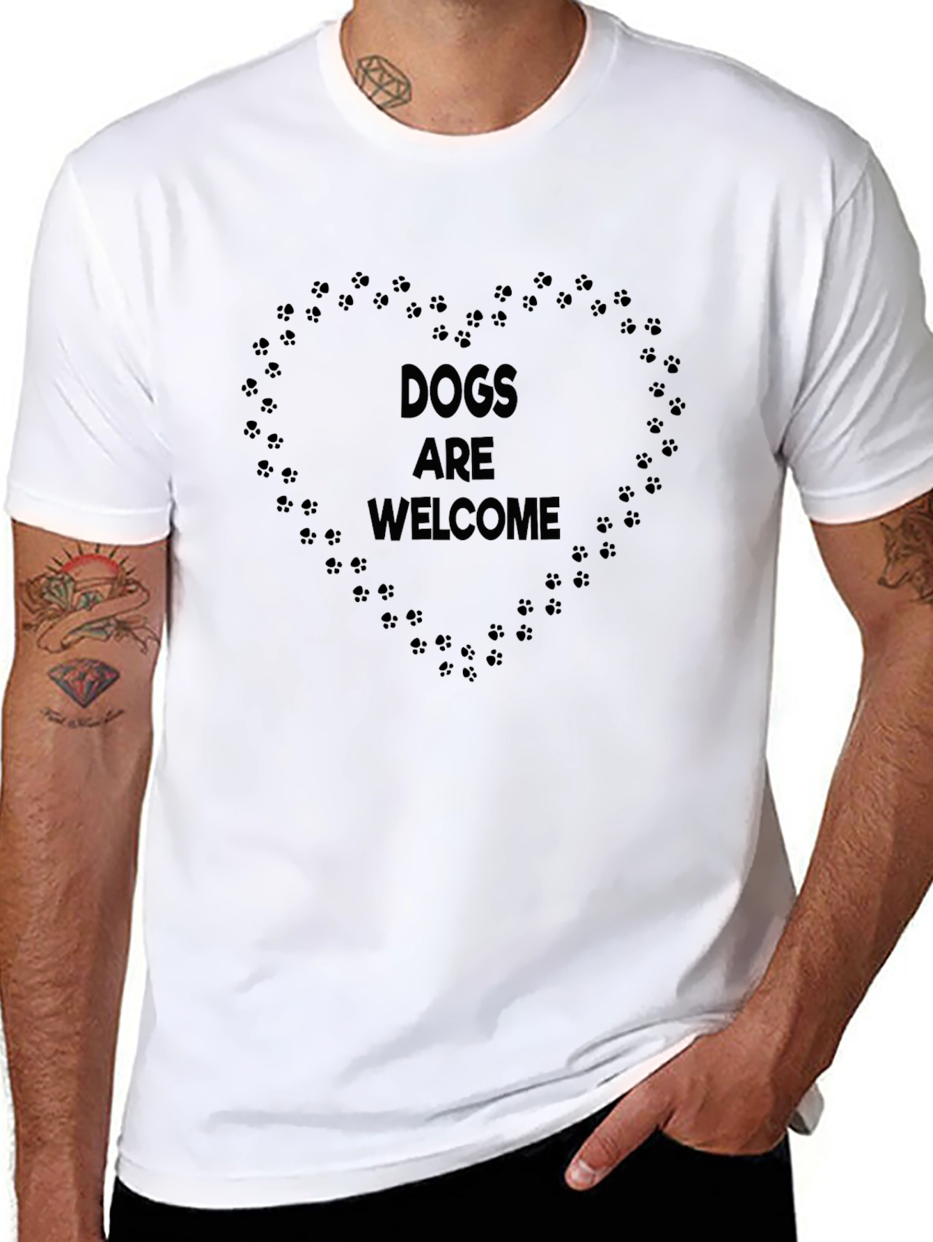 Dogs are Welcome Tee - Paw Print Heart