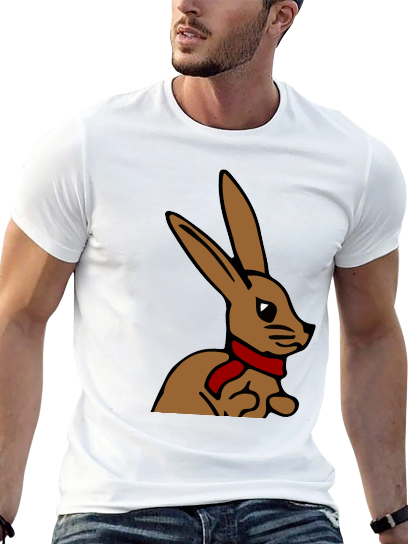 Rabbit T-Shirt - Cartoon Bunny with Scarf