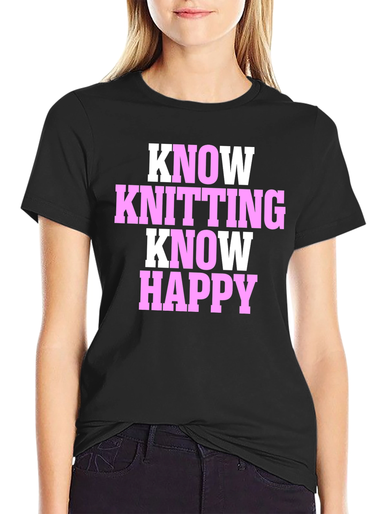 Know Knitting Know Happy Black T-Shirt