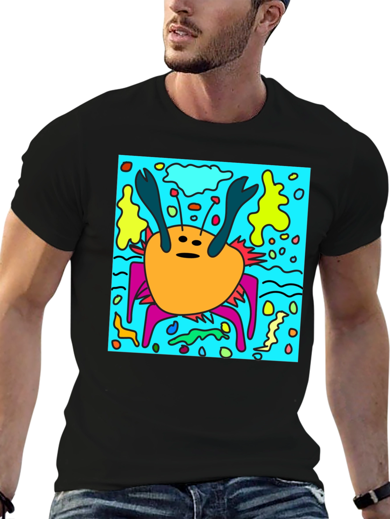 Funky Crab Graphic Print Tee - Unique Statement Piece