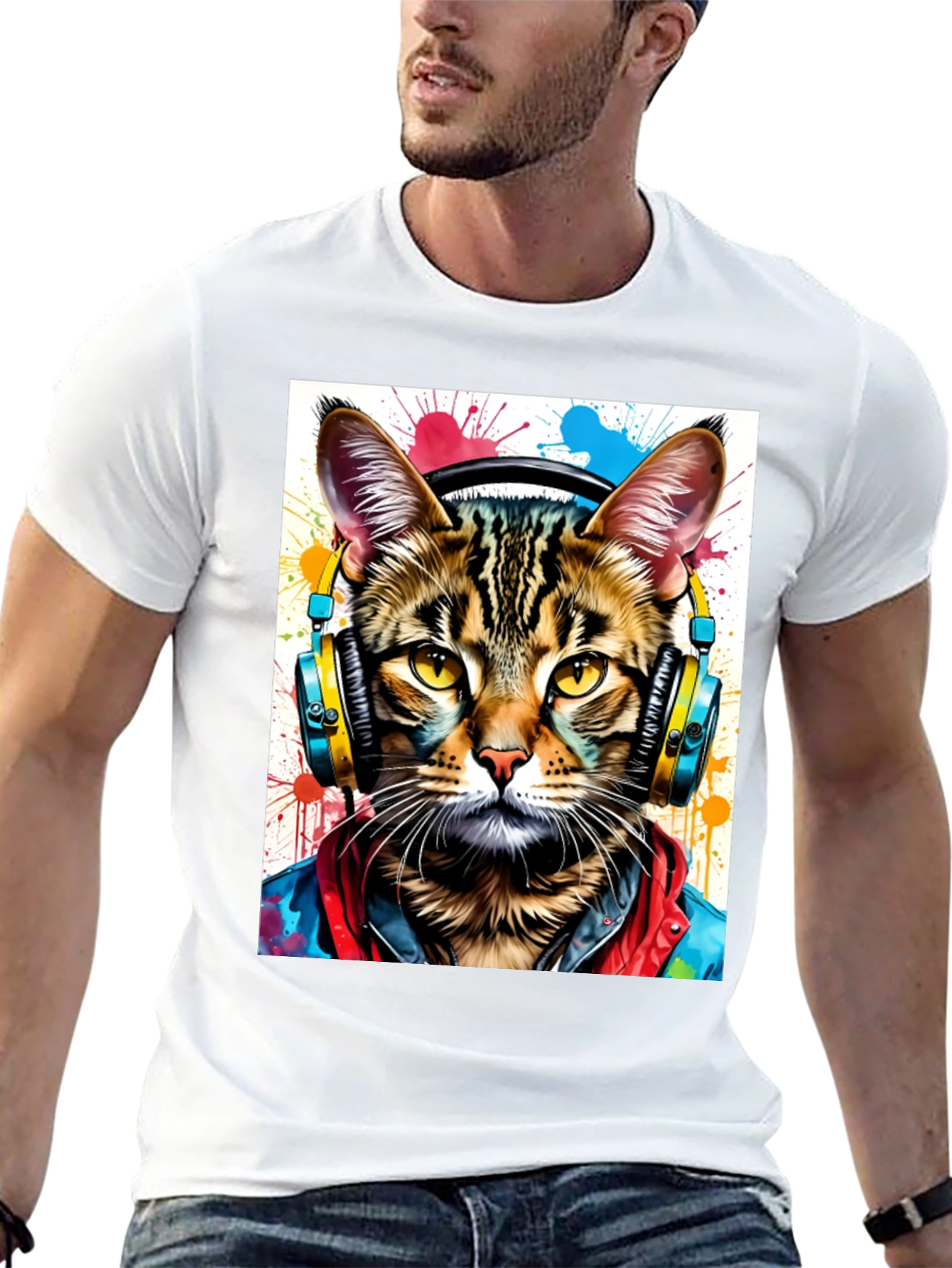 Cool Cat T-Shirt - Headphones & Streetwear Style