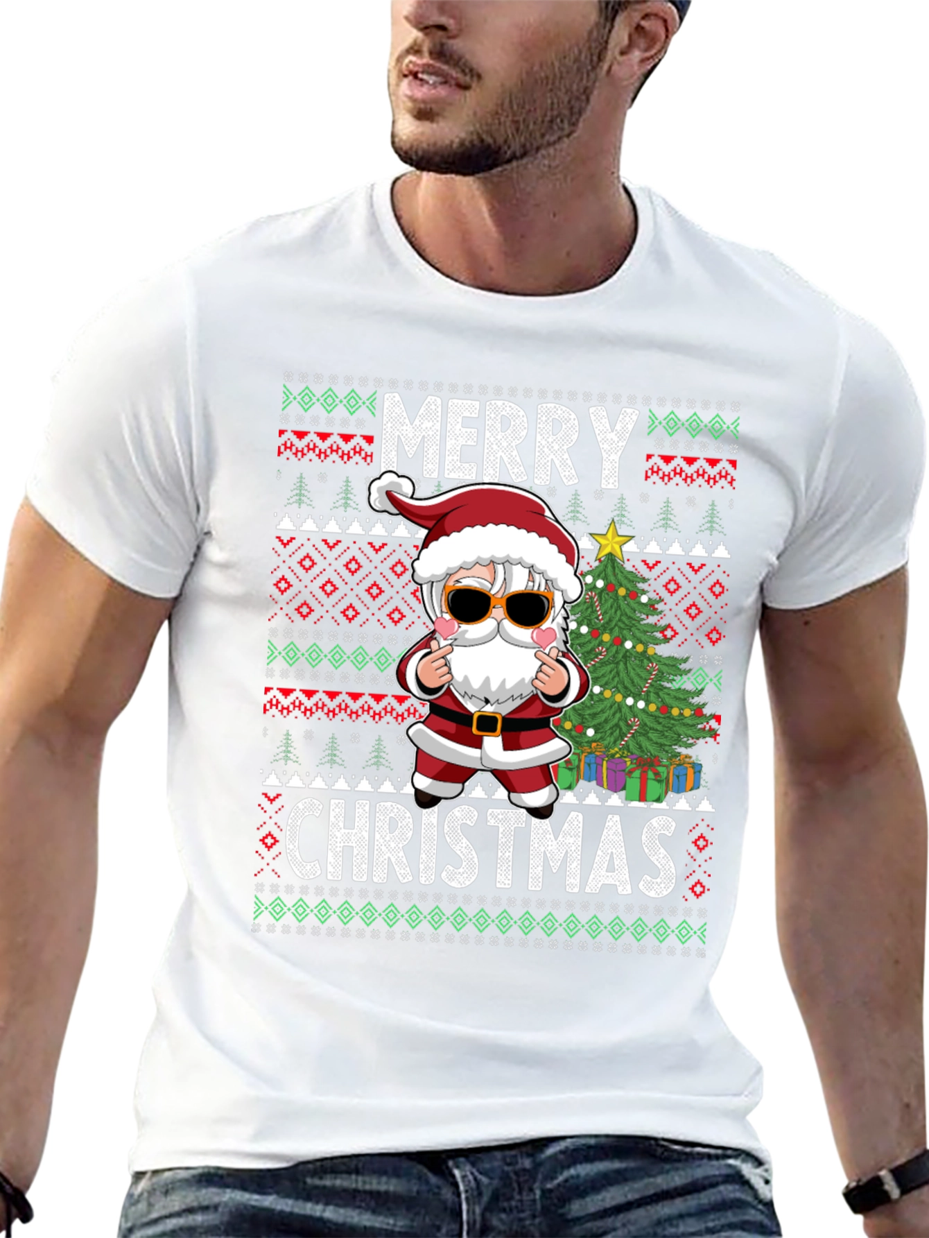 Merry Christmas Santa Graphic Tee Holiday Gift