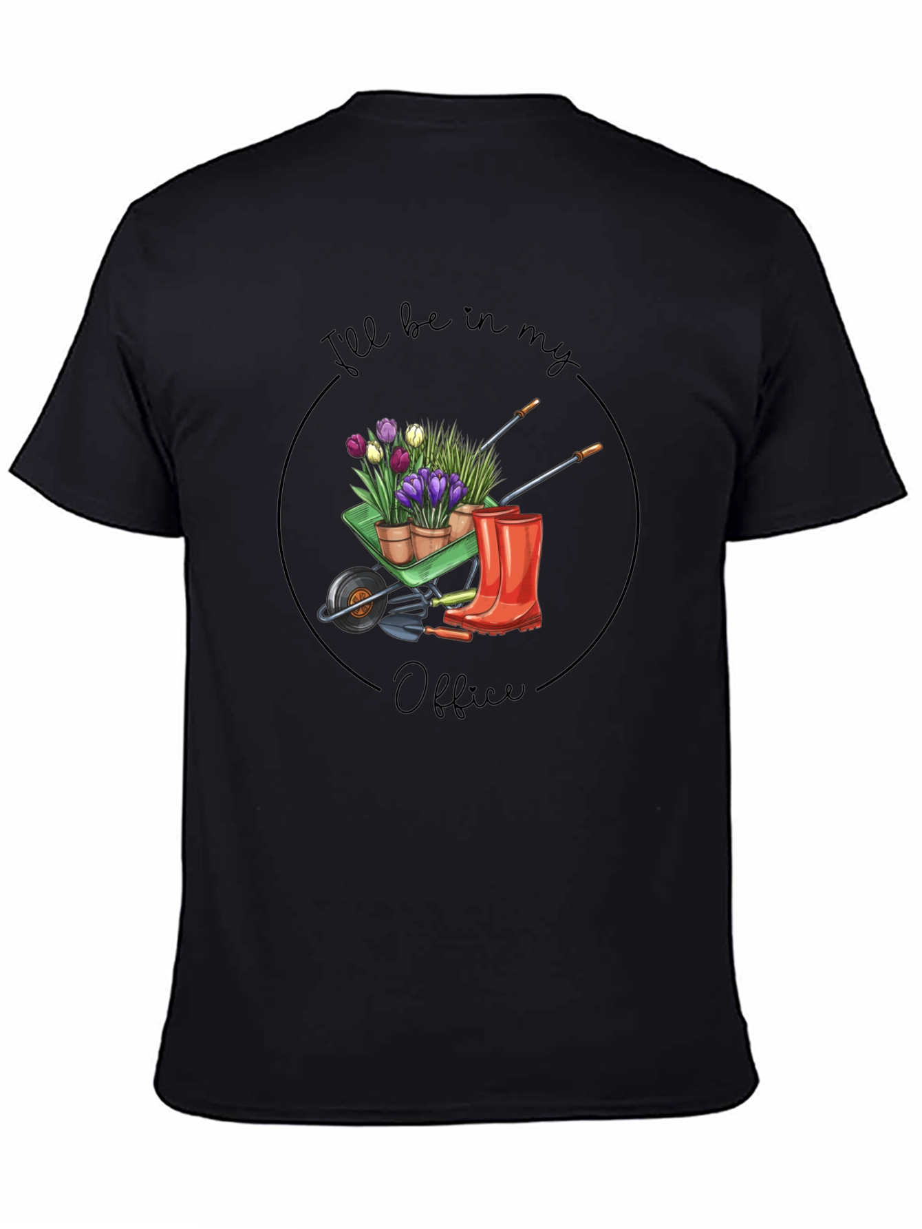 Gardeners Office T-Shirt - Wheelbarrow Flower Design