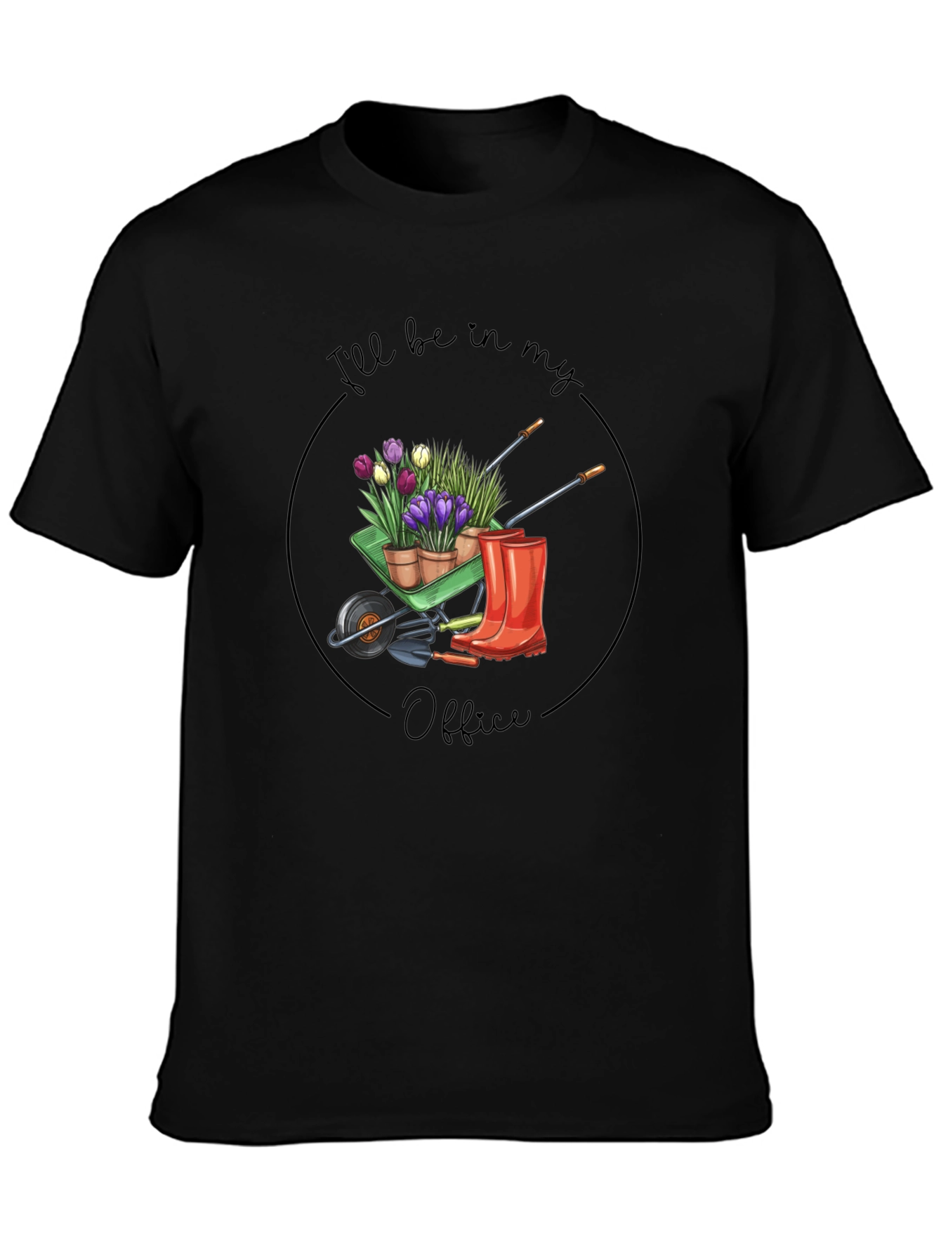 Gardeners Office T-Shirt - Wheelbarrow Flower Design