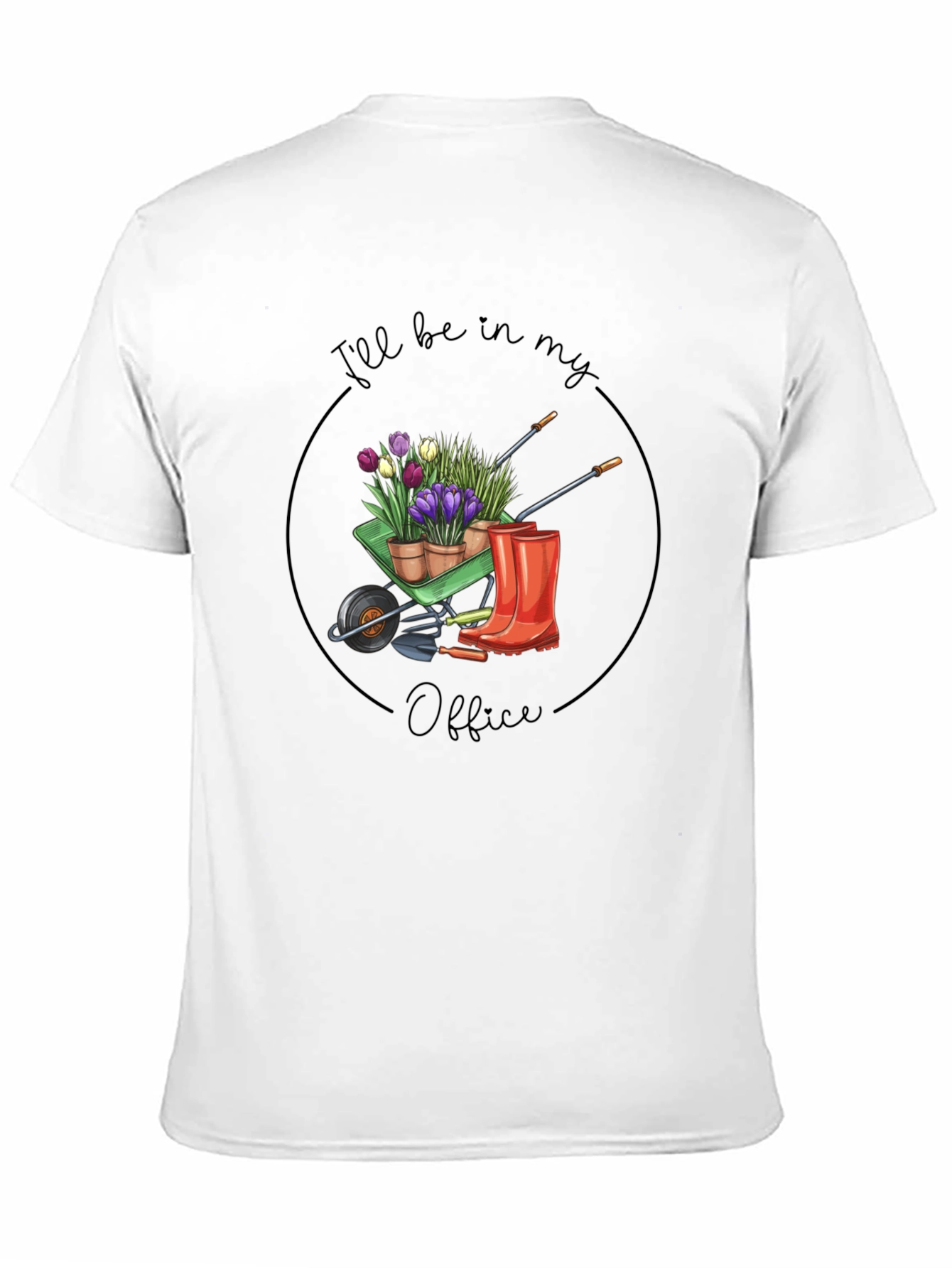 Gardeners Office T-Shirt - Wheelbarrow Flower Design
