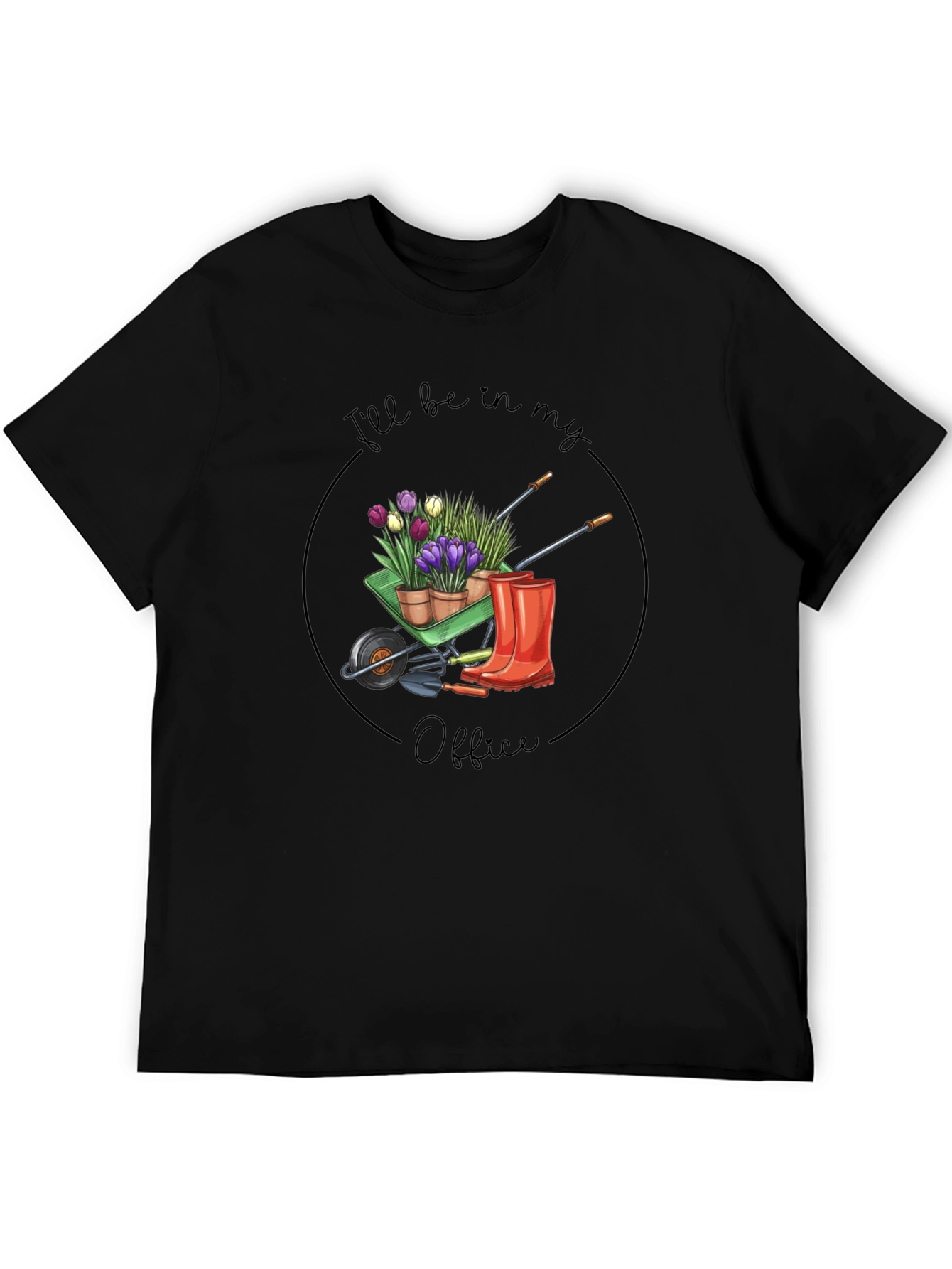 Gardeners Office T-Shirt - Wheelbarrow Flower Design