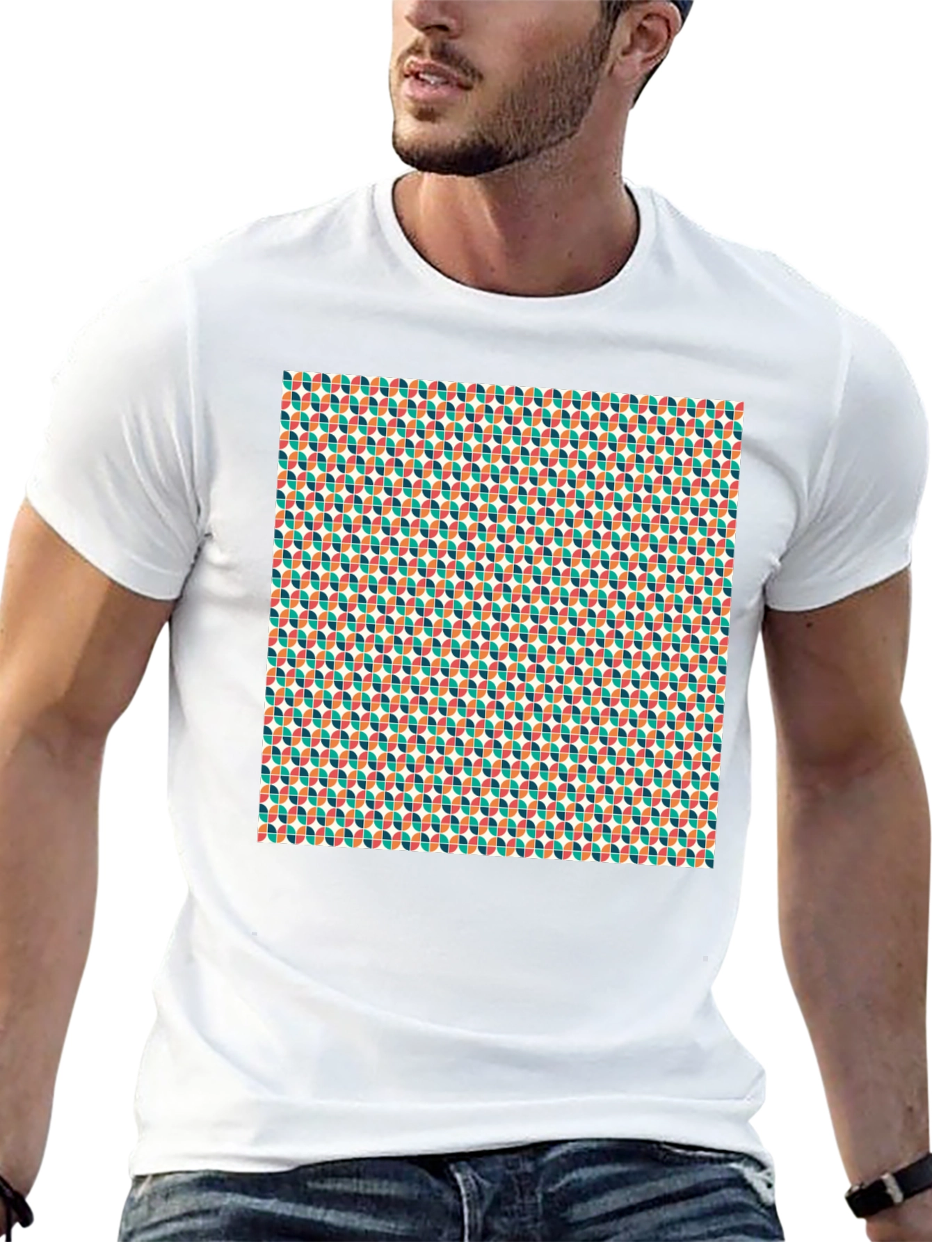 Retro Pattern Black Crew Neck Tee
