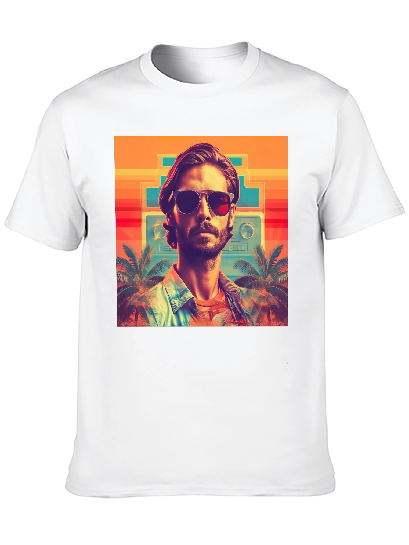 Retro Vibes T-Shirt - Tropical Synthwave Design