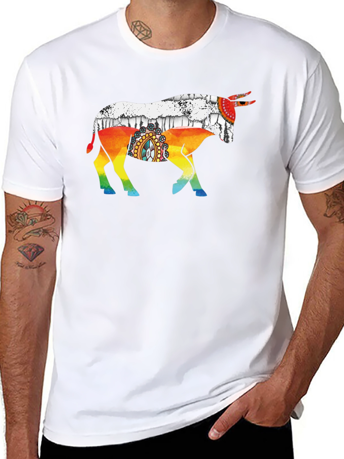 Rainbow Bull Graphic Tee - Stylish Mens Shirt