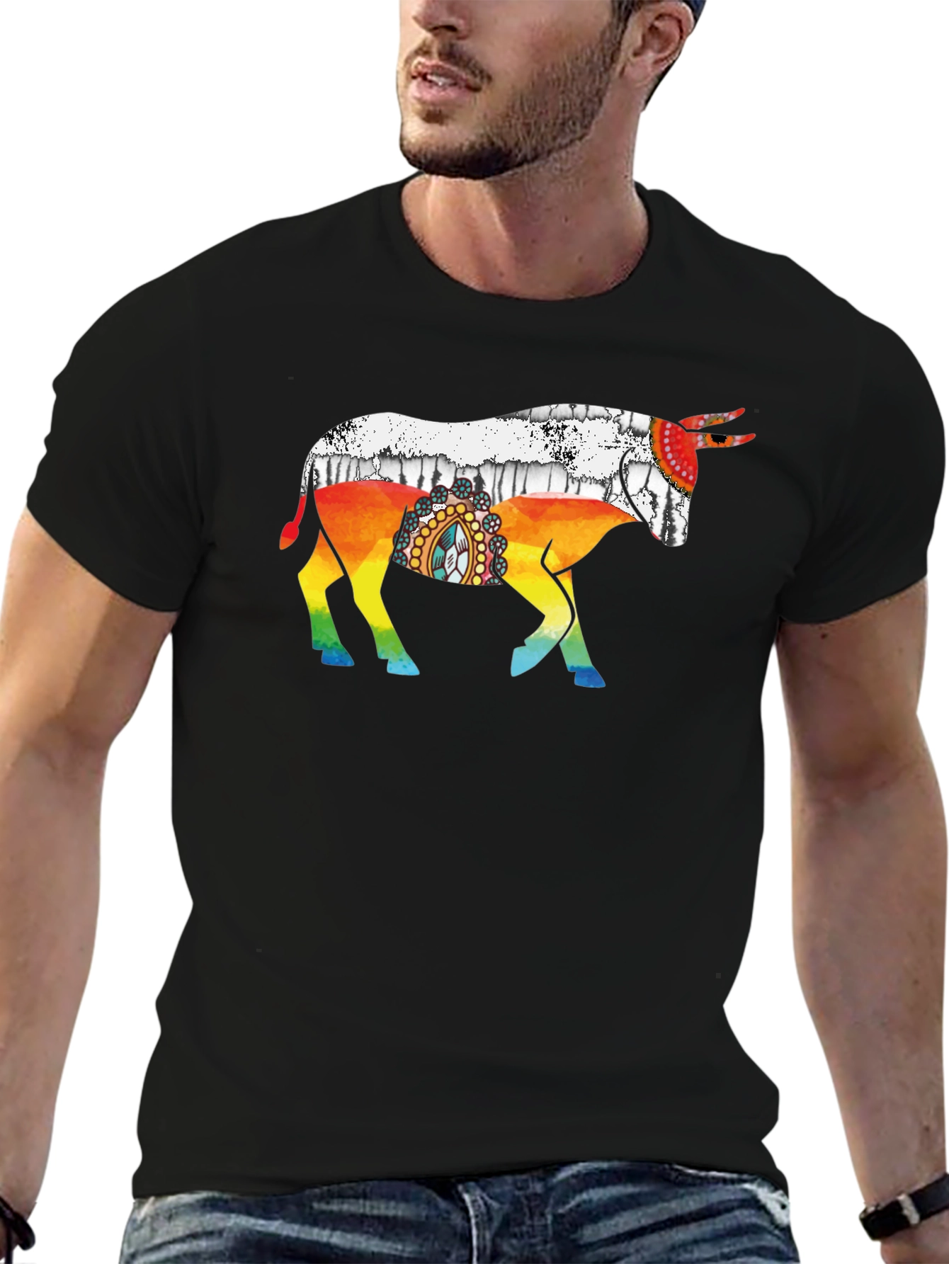 Rainbow Bull Graphic Tee - Stylish Mens Shirt
