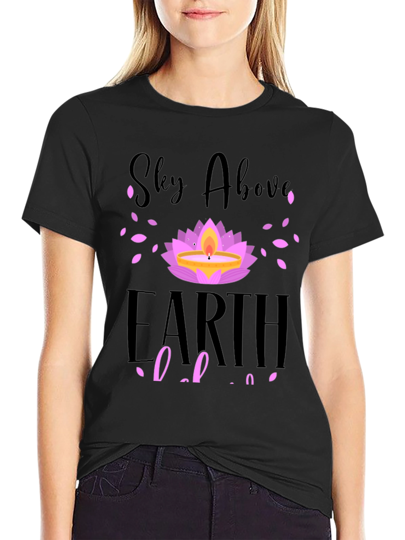 Sky Above Earth Below T-Shirt Lotus Design