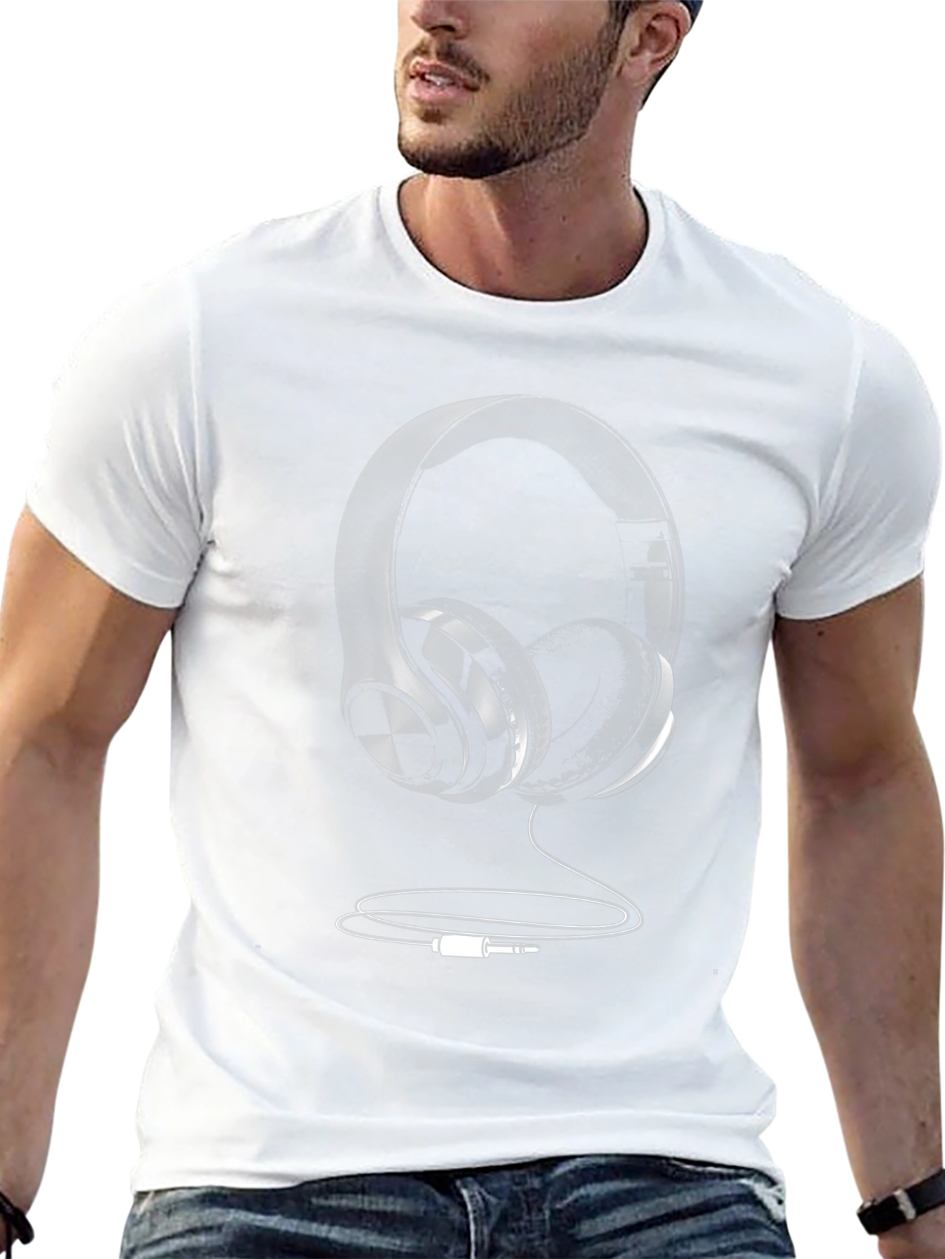 Headphone Graphic Tee - Black Casual T-Shirt