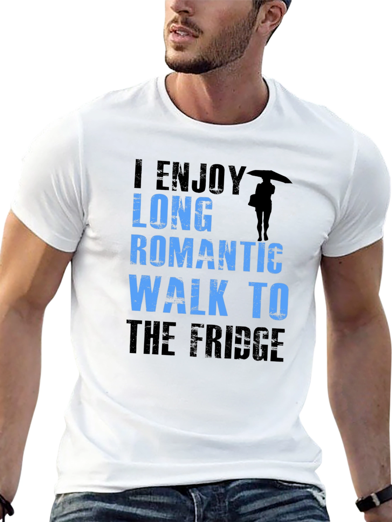 Funny Slogan T-Shirt: Long Romantic Walk to the Fridge