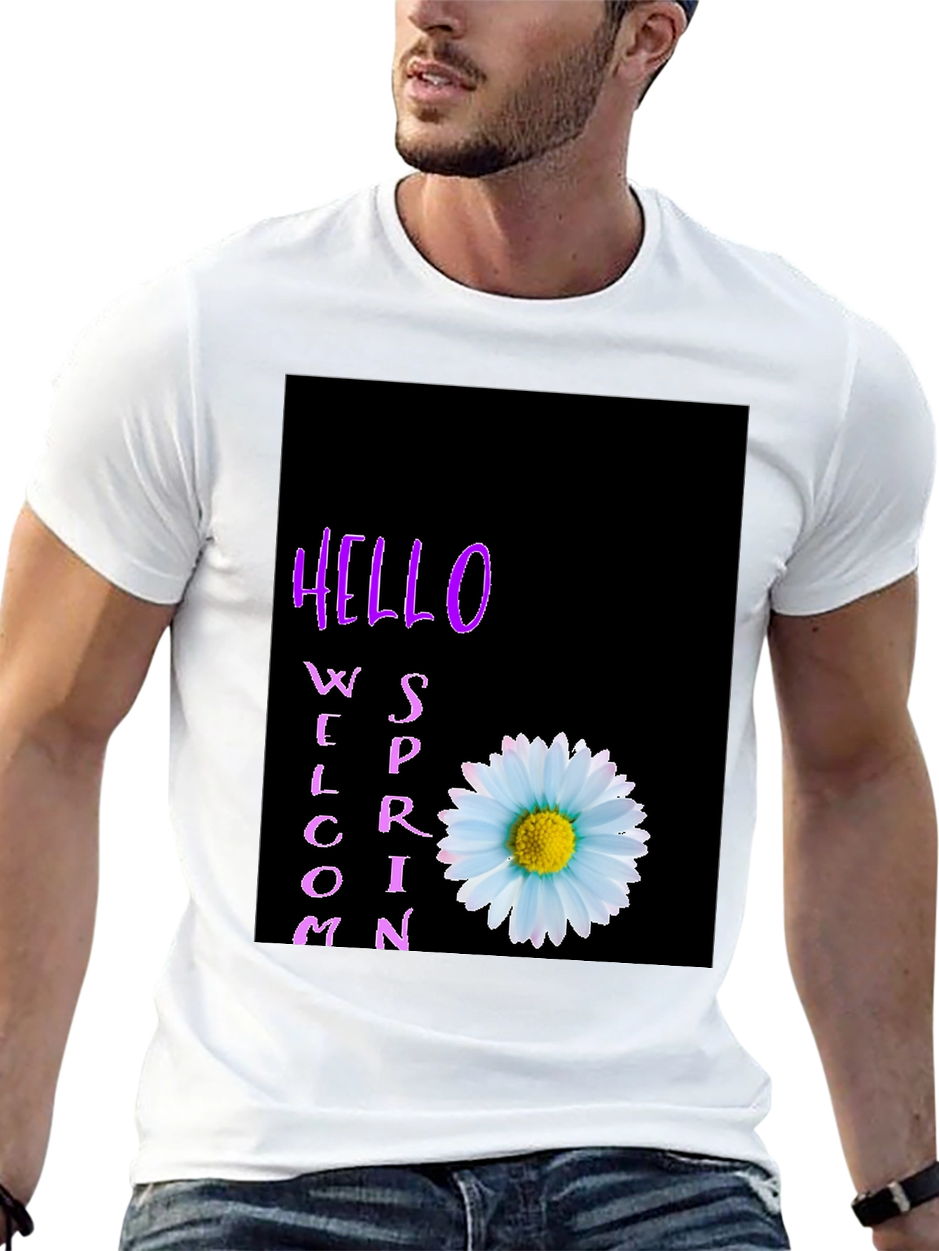 Hello Spring Welcome T-Shirt with Daisy