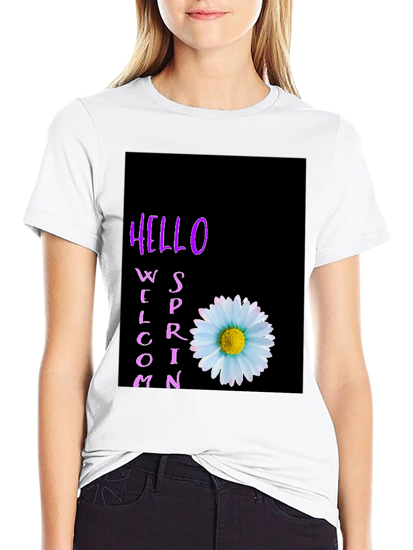 Hello Spring Welcome T-Shirt with Daisy