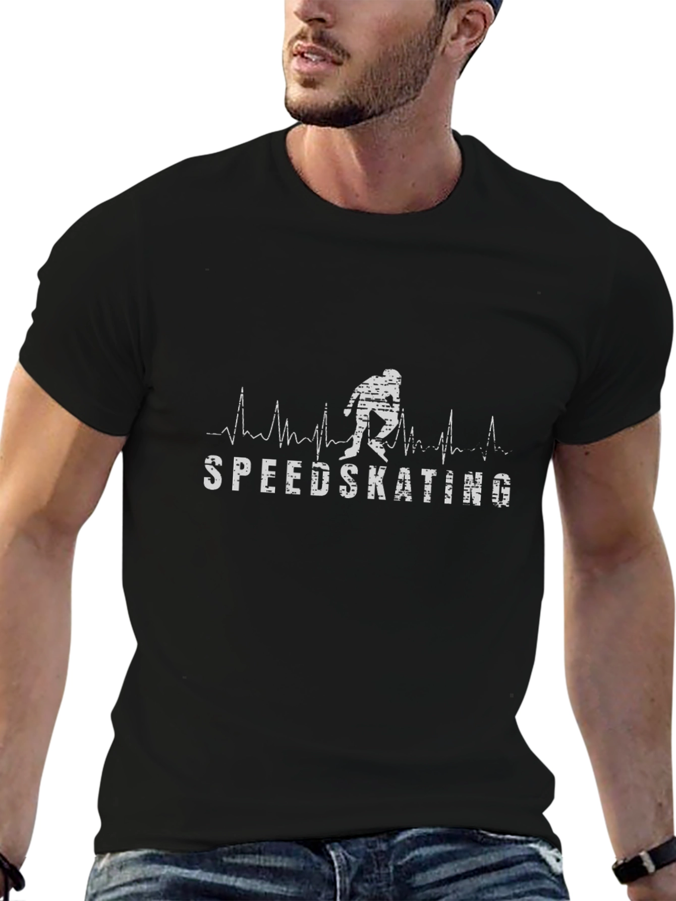 Speedskating Heartbeat Graphic T-Shirt - Black