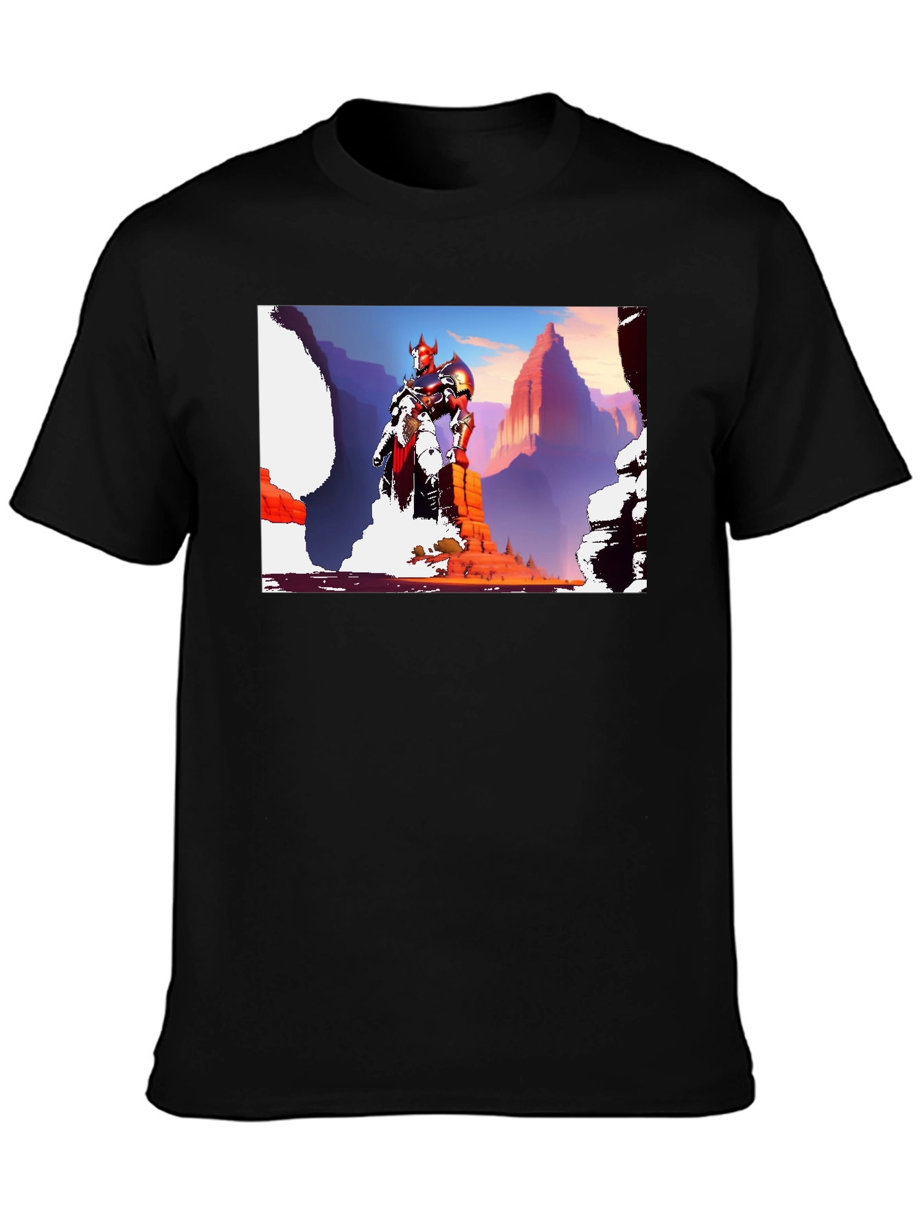 Fantasy Warrior Graphic Tee - Black Cotton Shirt