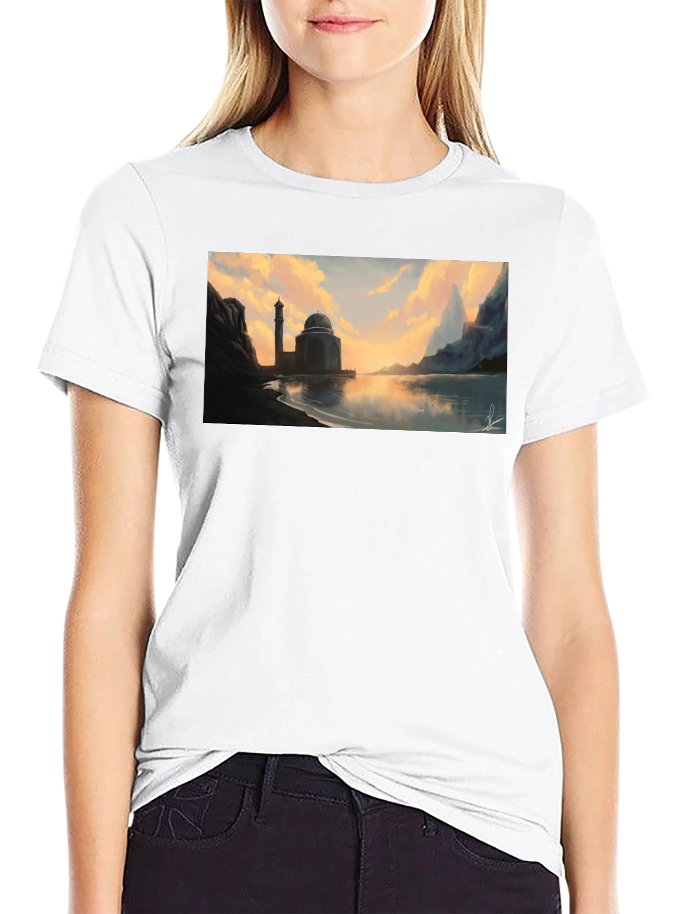 Mosque at Sunset Black T-Shirt