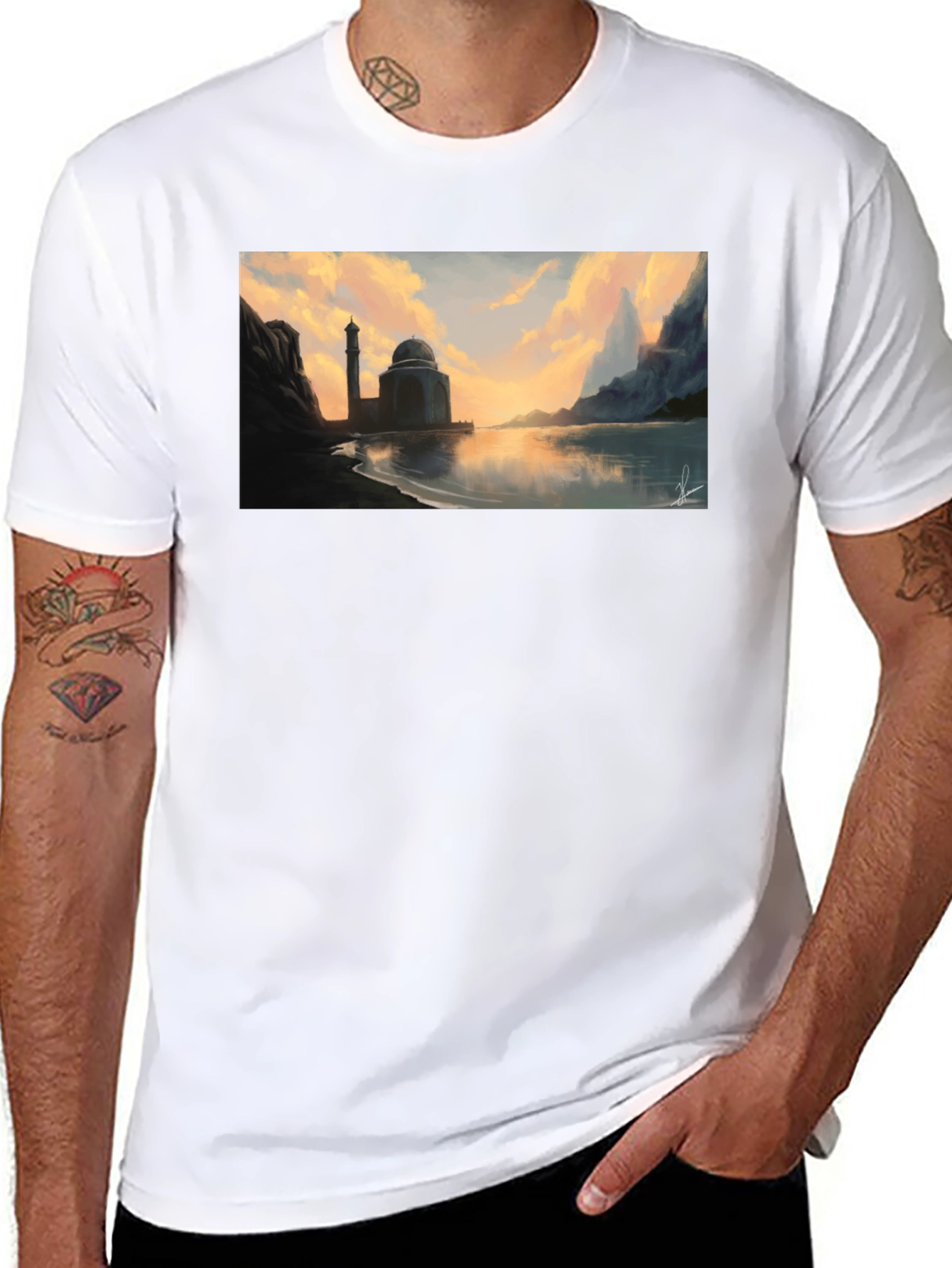 Mosque at Sunset Black T-Shirt