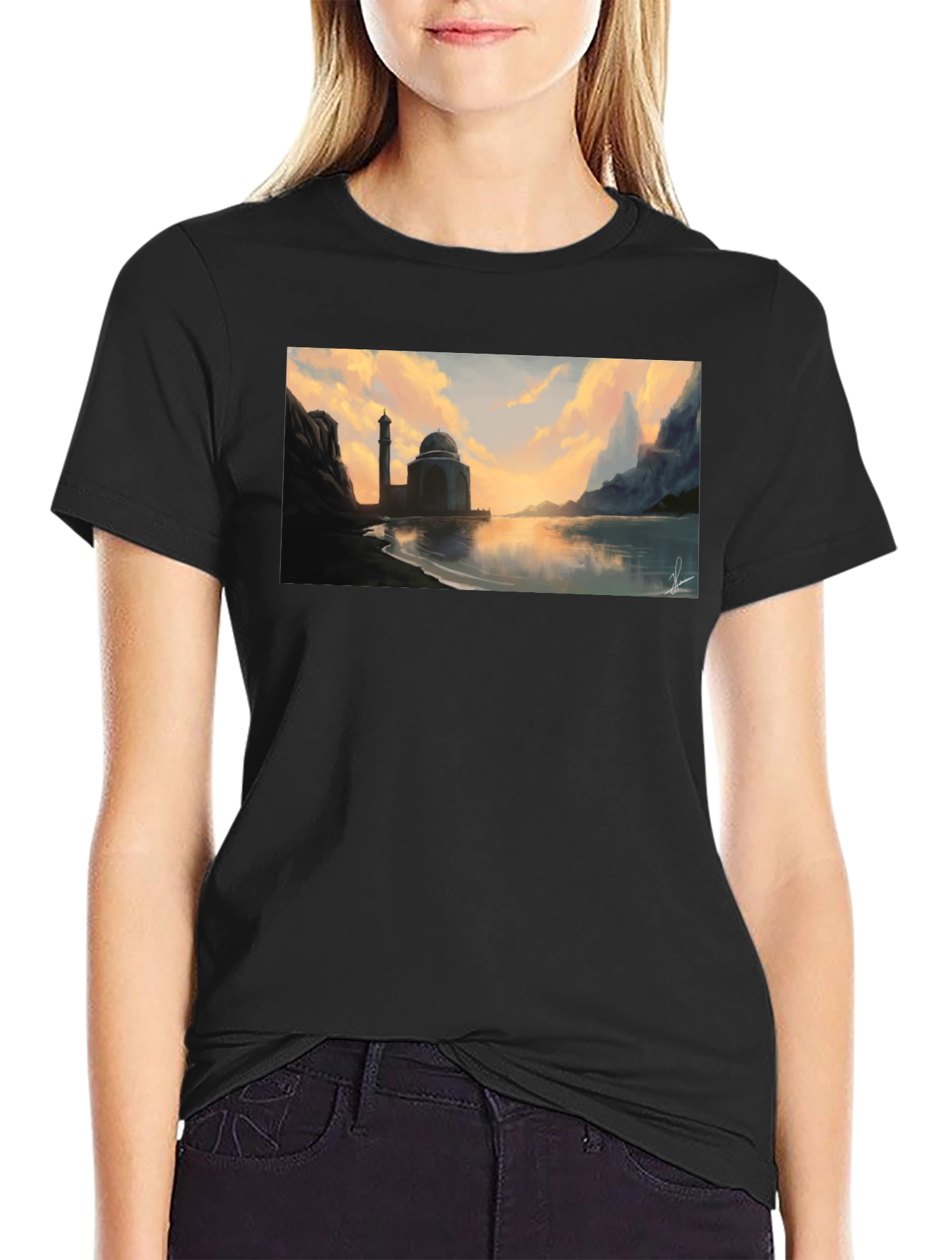 Mosque at Sunset Black T-Shirt