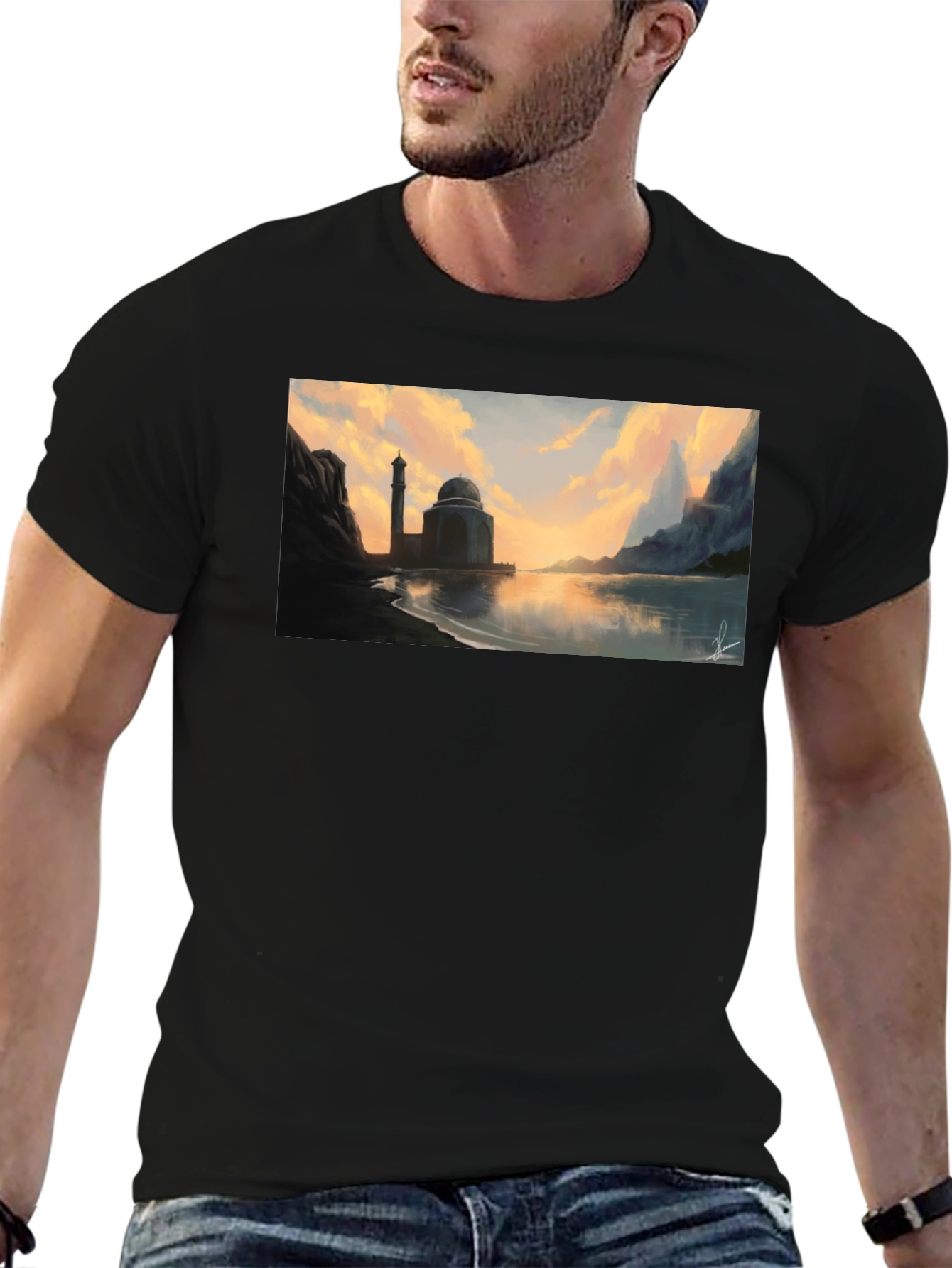 Mosque at Sunset Black T-Shirt