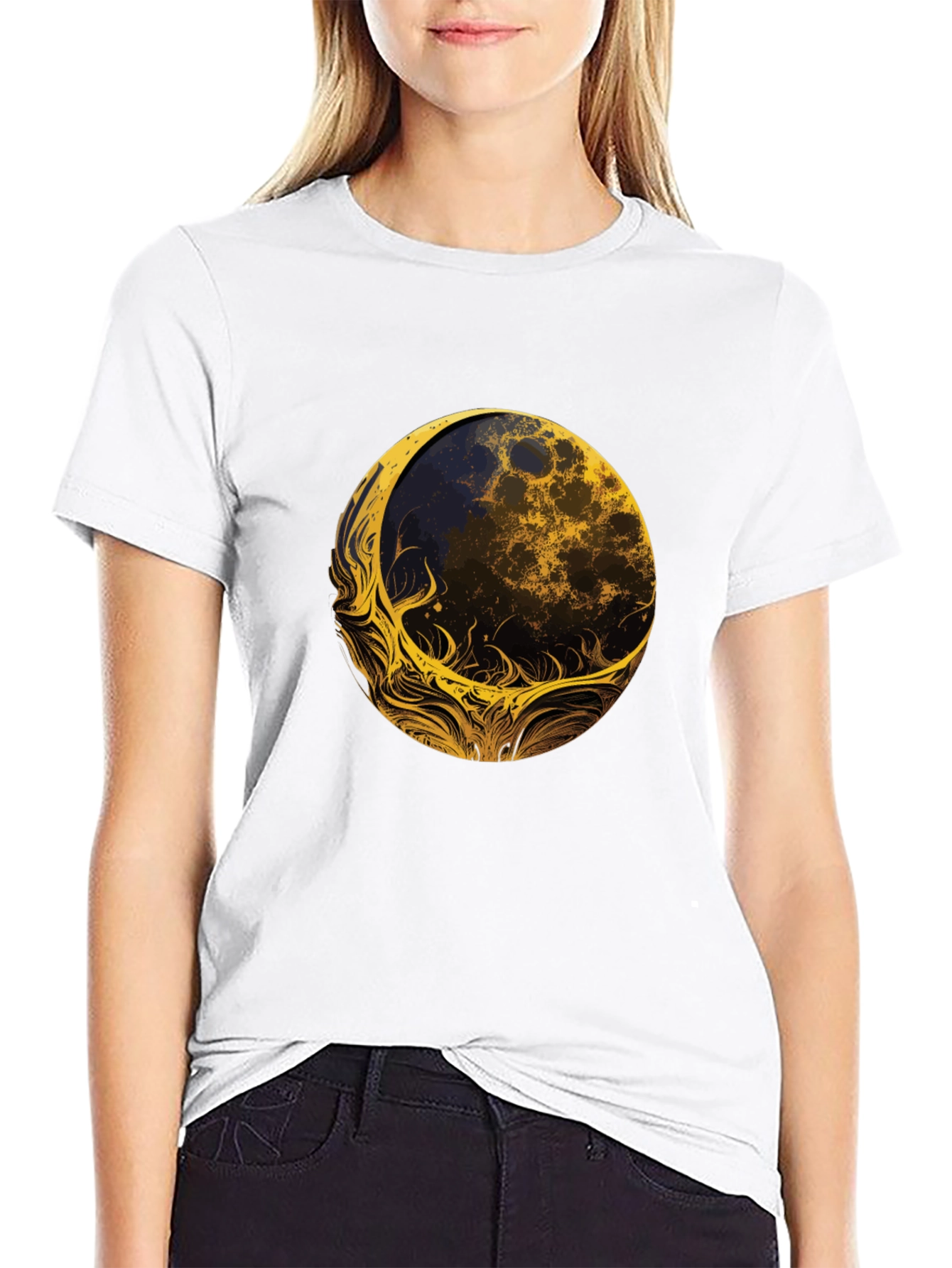 Abstract Moon Graphic Tee - Black