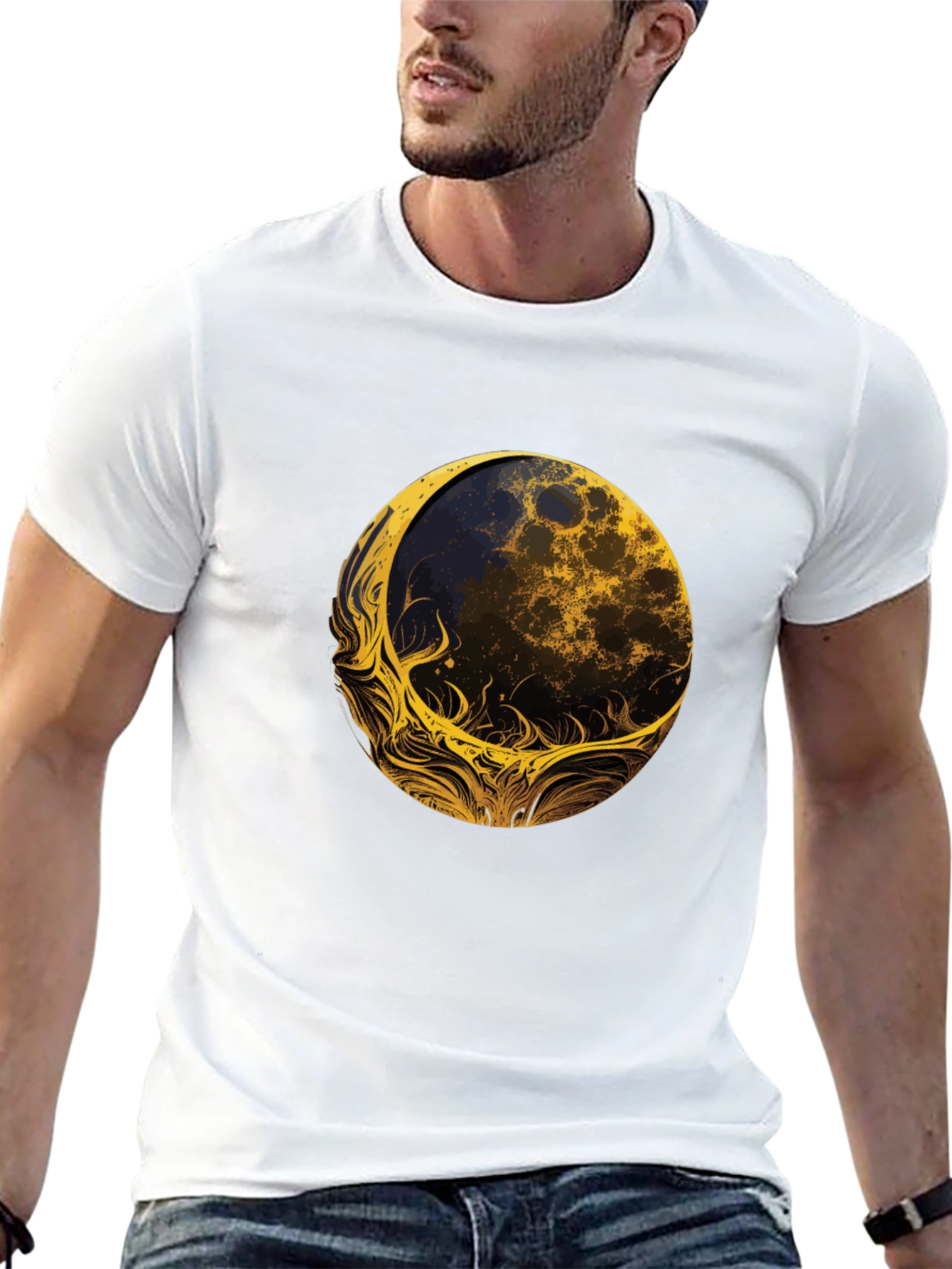 Abstract Moon Graphic Tee - Black