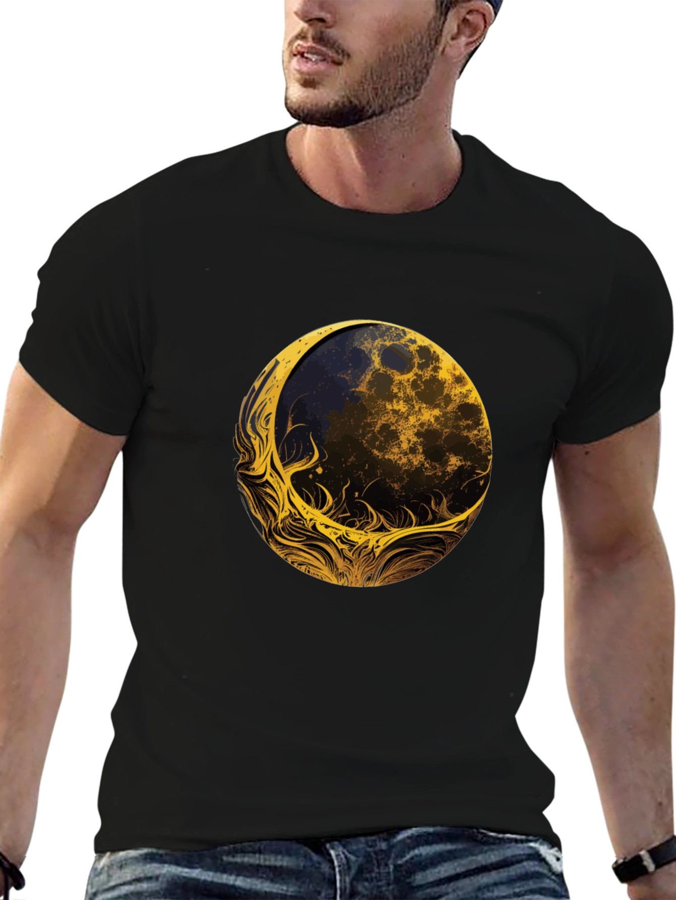 Abstract Moon Graphic Tee - Black