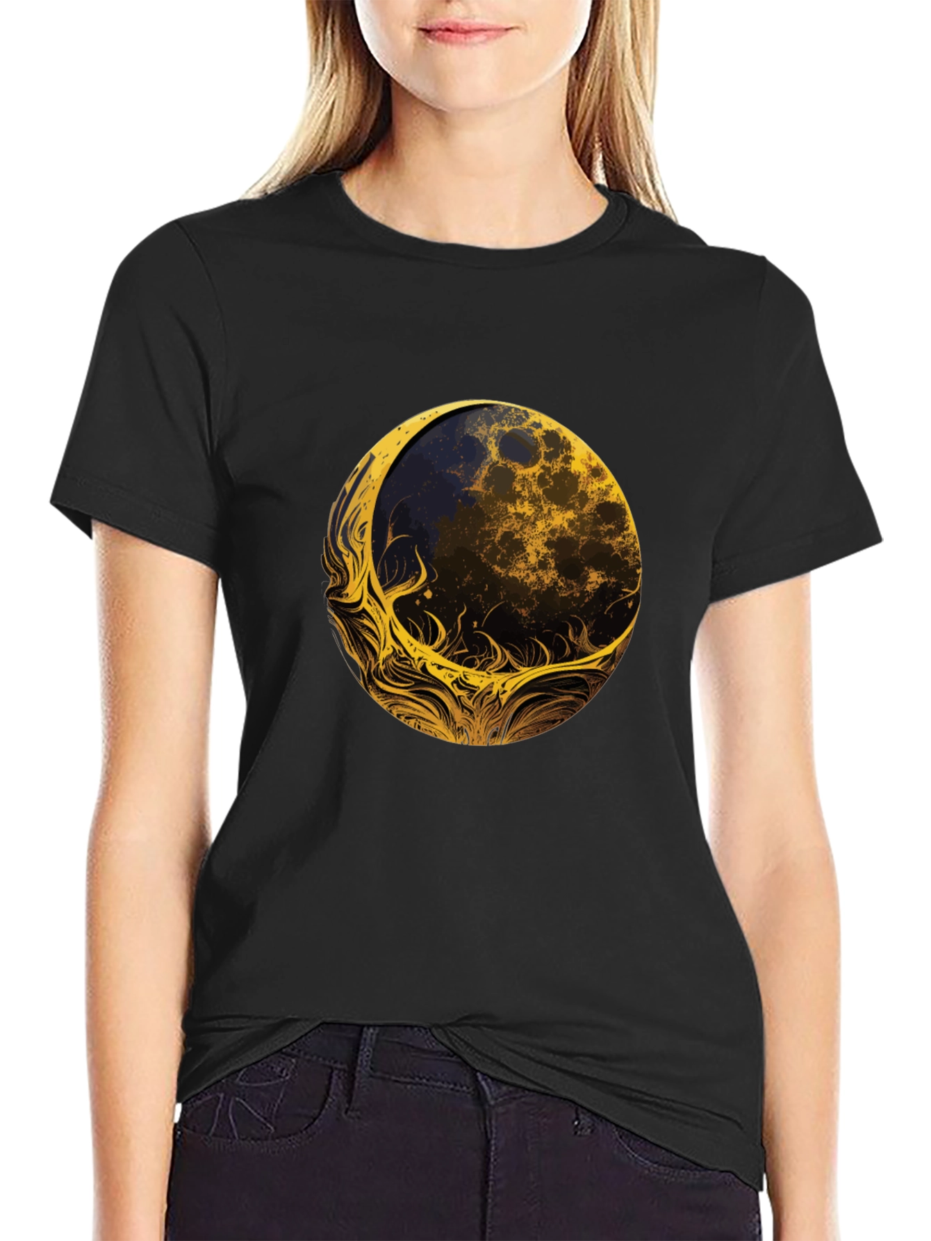 Abstract Moon Graphic Tee - Black