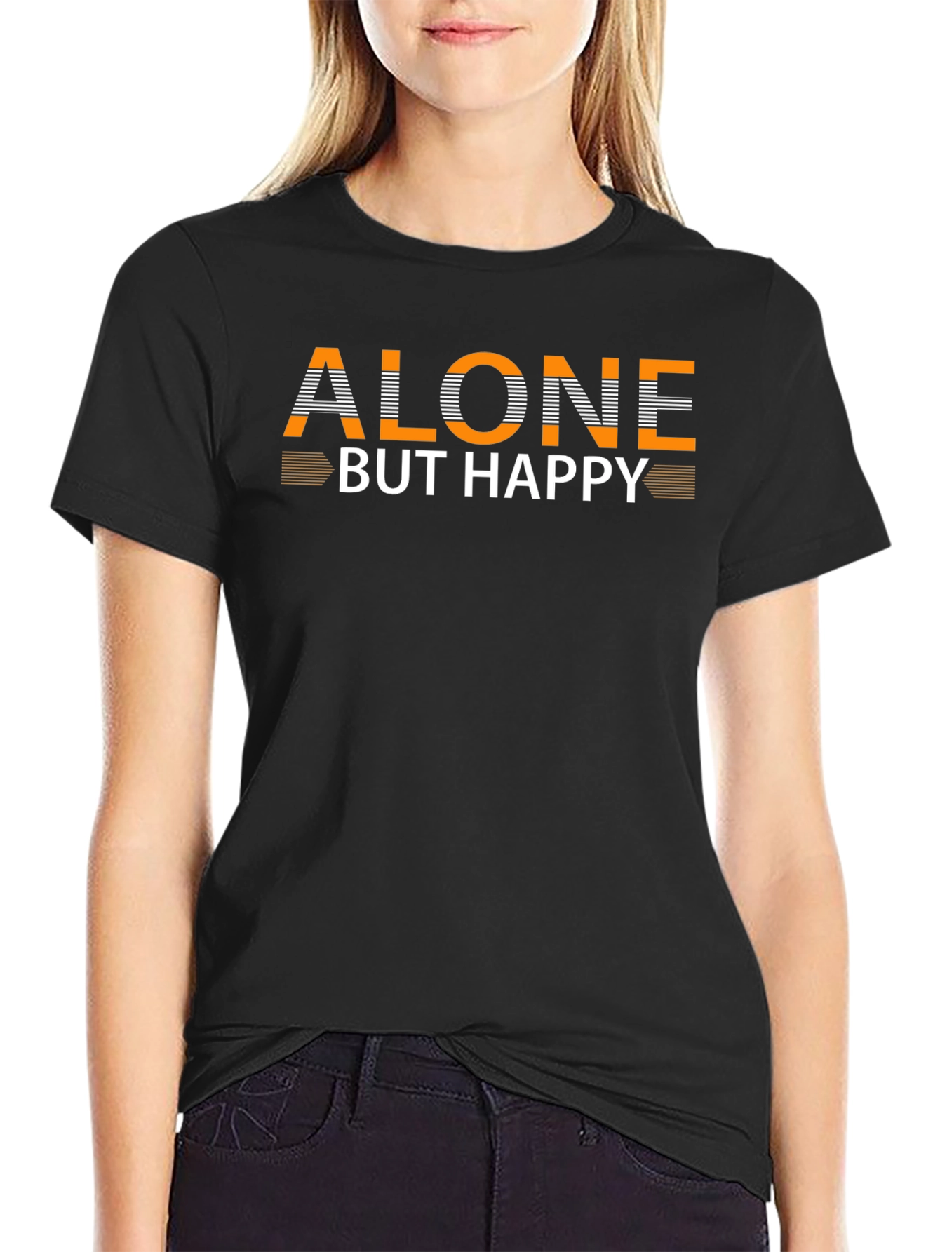 Alone But Happy Graphic Black T-Shirt