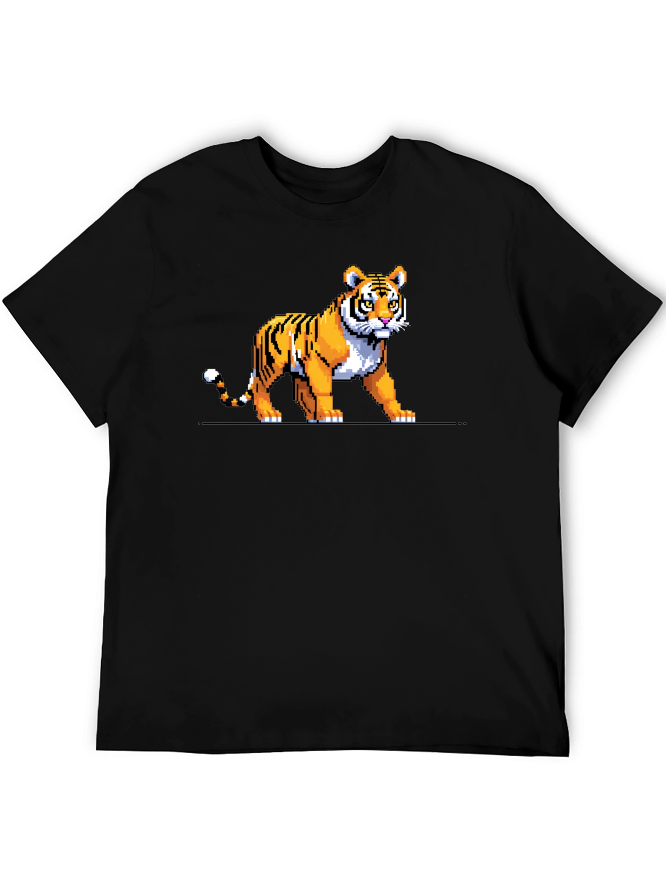 Pixel Tiger Graphic Tee - Black Cotton T-Shirt
