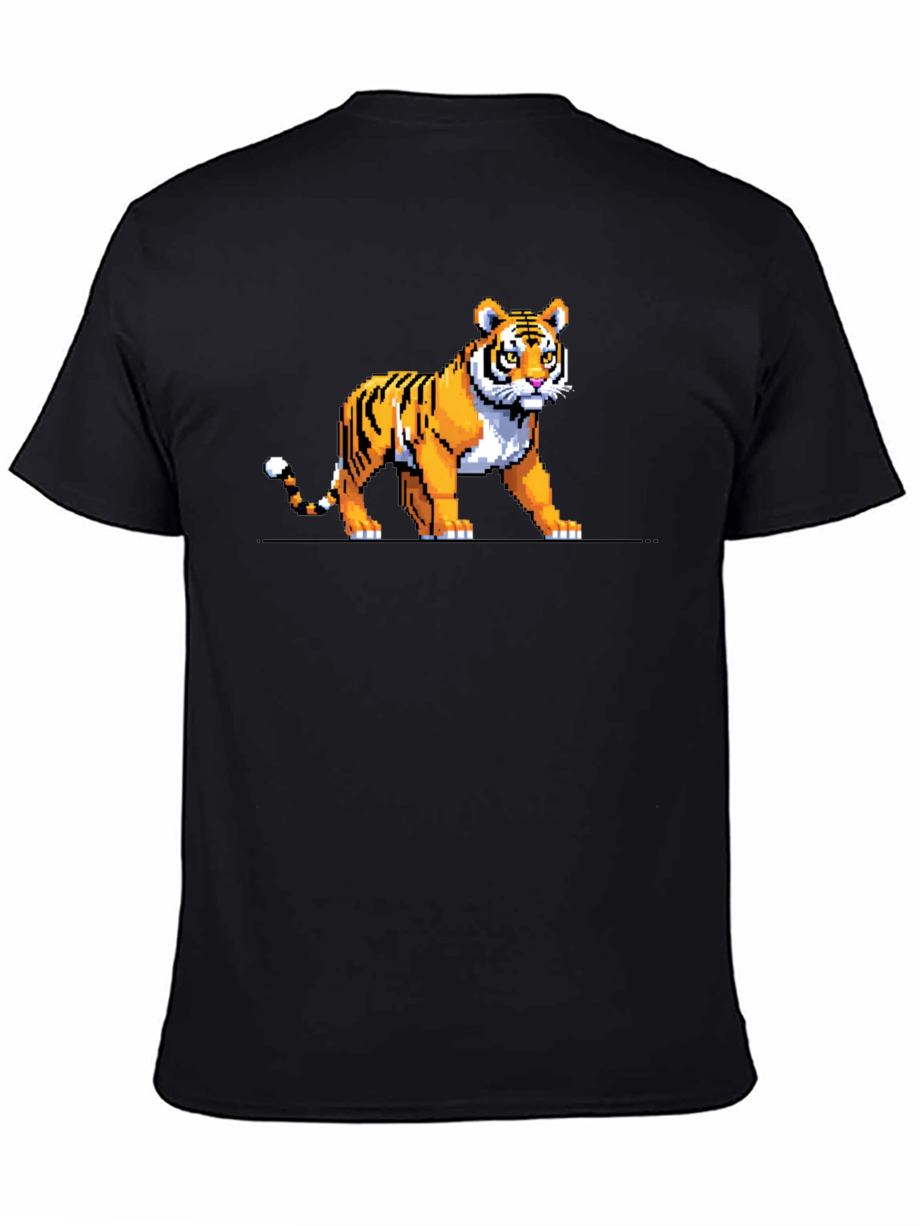 Pixel Tiger Graphic Tee - Black Cotton T-Shirt