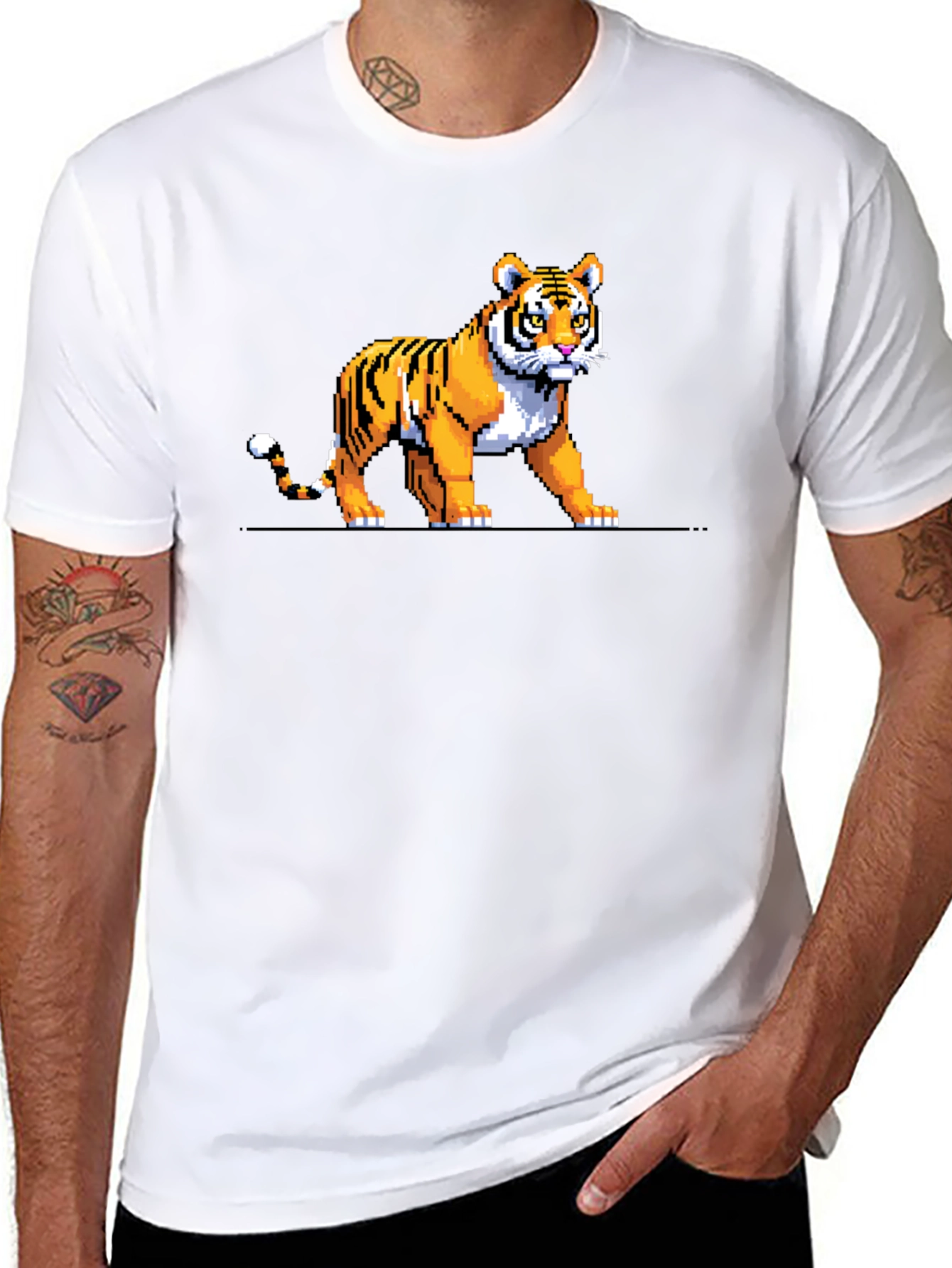 Pixel Tiger Graphic Tee - Black Cotton T-Shirt