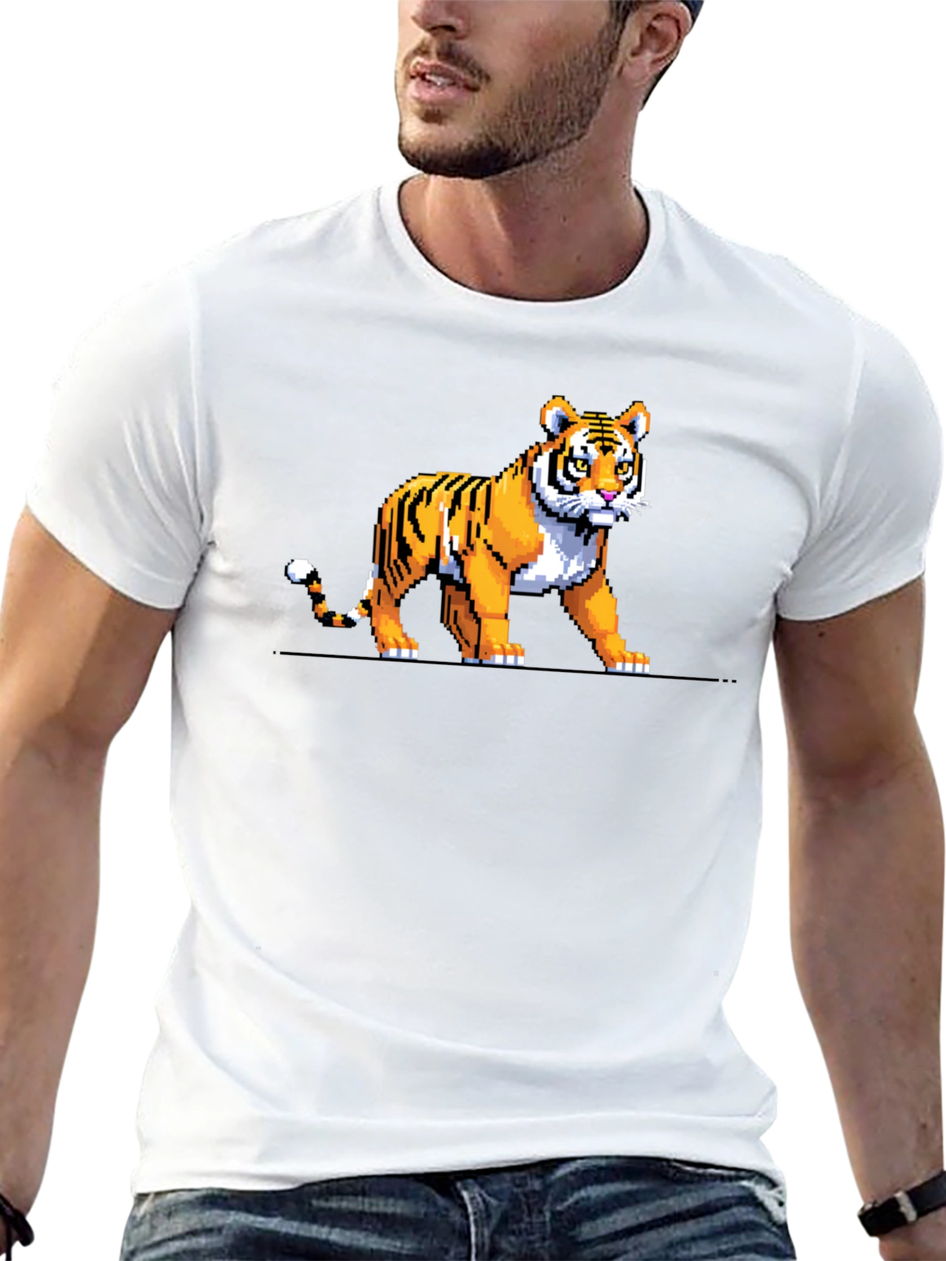 Pixel Tiger Graphic Tee - Black Cotton T-Shirt