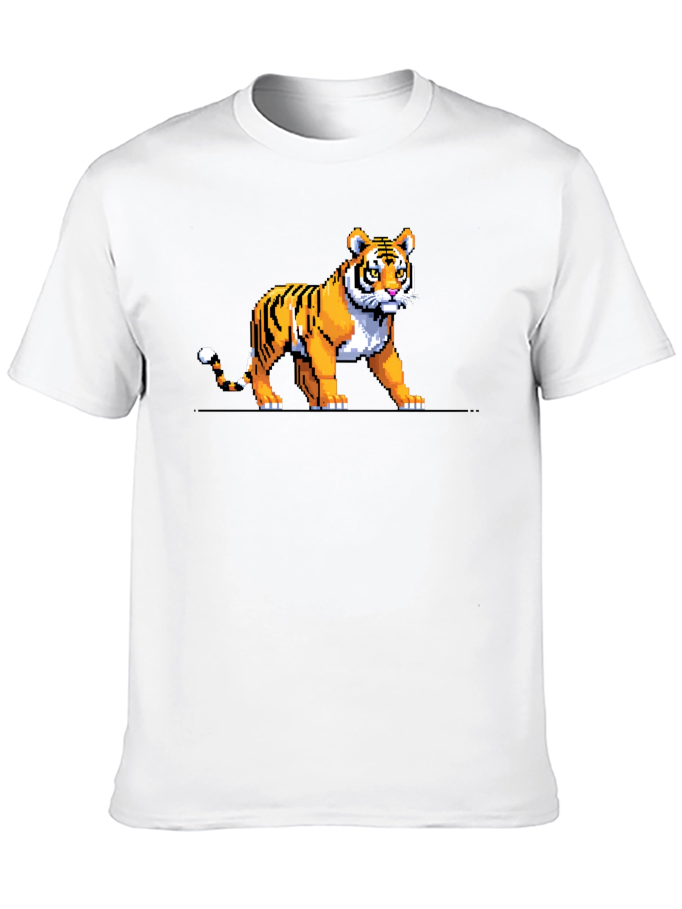 Pixel Tiger Graphic Tee - Black Cotton T-Shirt