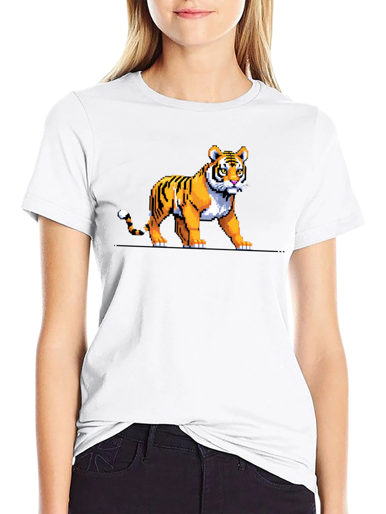 Pixel Tiger Graphic Tee - Black Cotton T-Shirt
