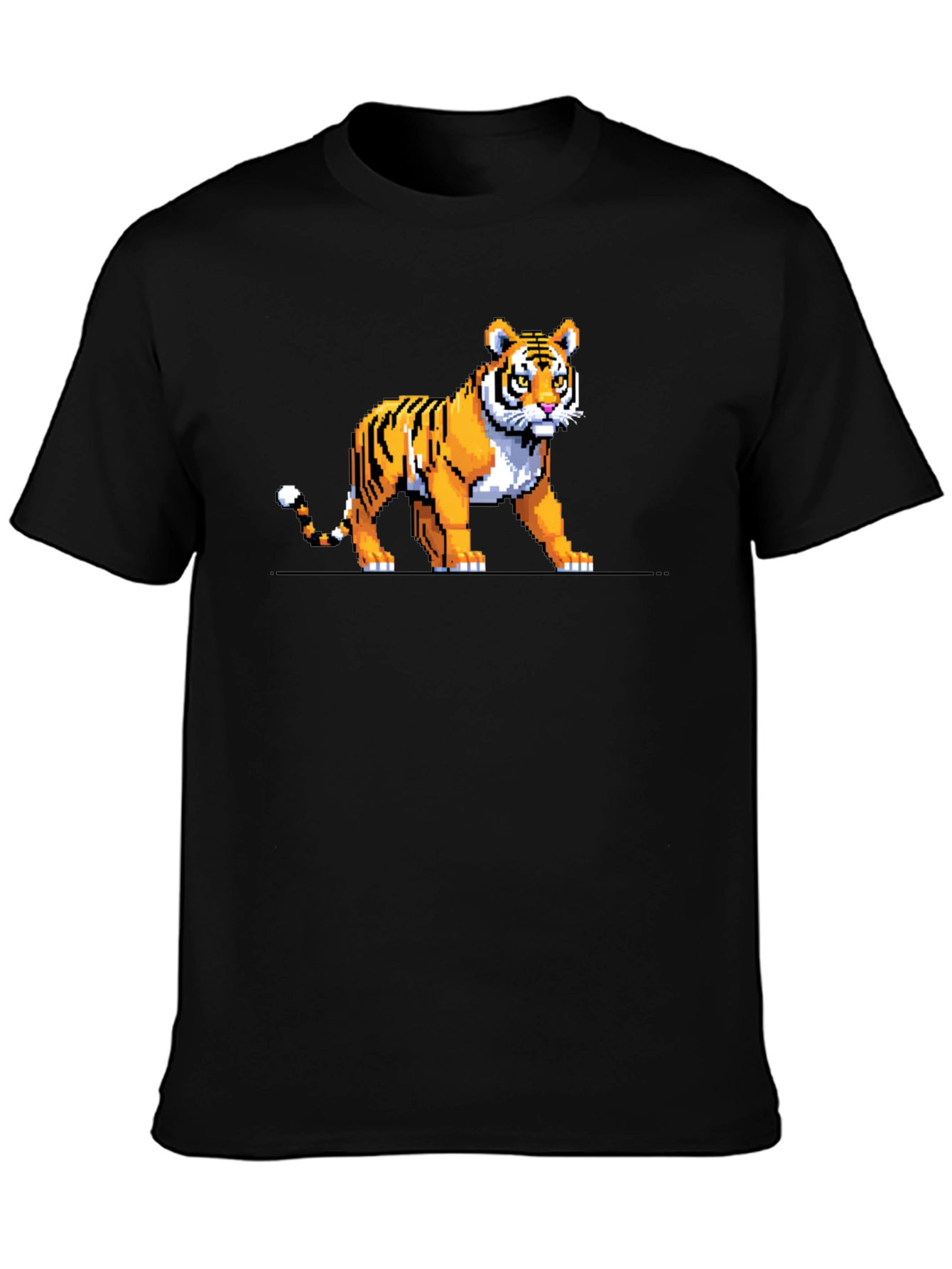 Pixel Tiger Graphic Tee - Black Cotton T-Shirt