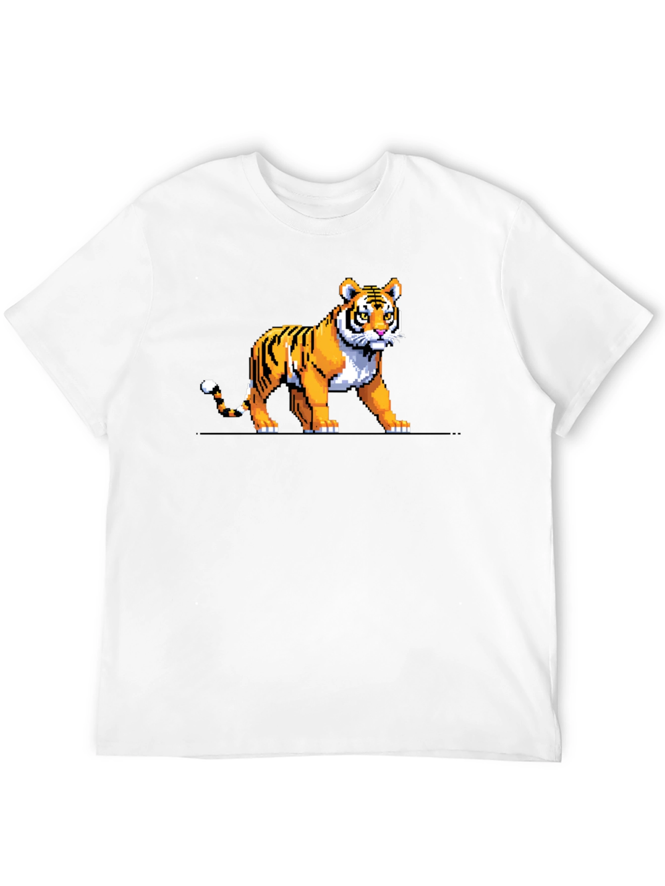Pixel Tiger Graphic Tee - Black Cotton T-Shirt