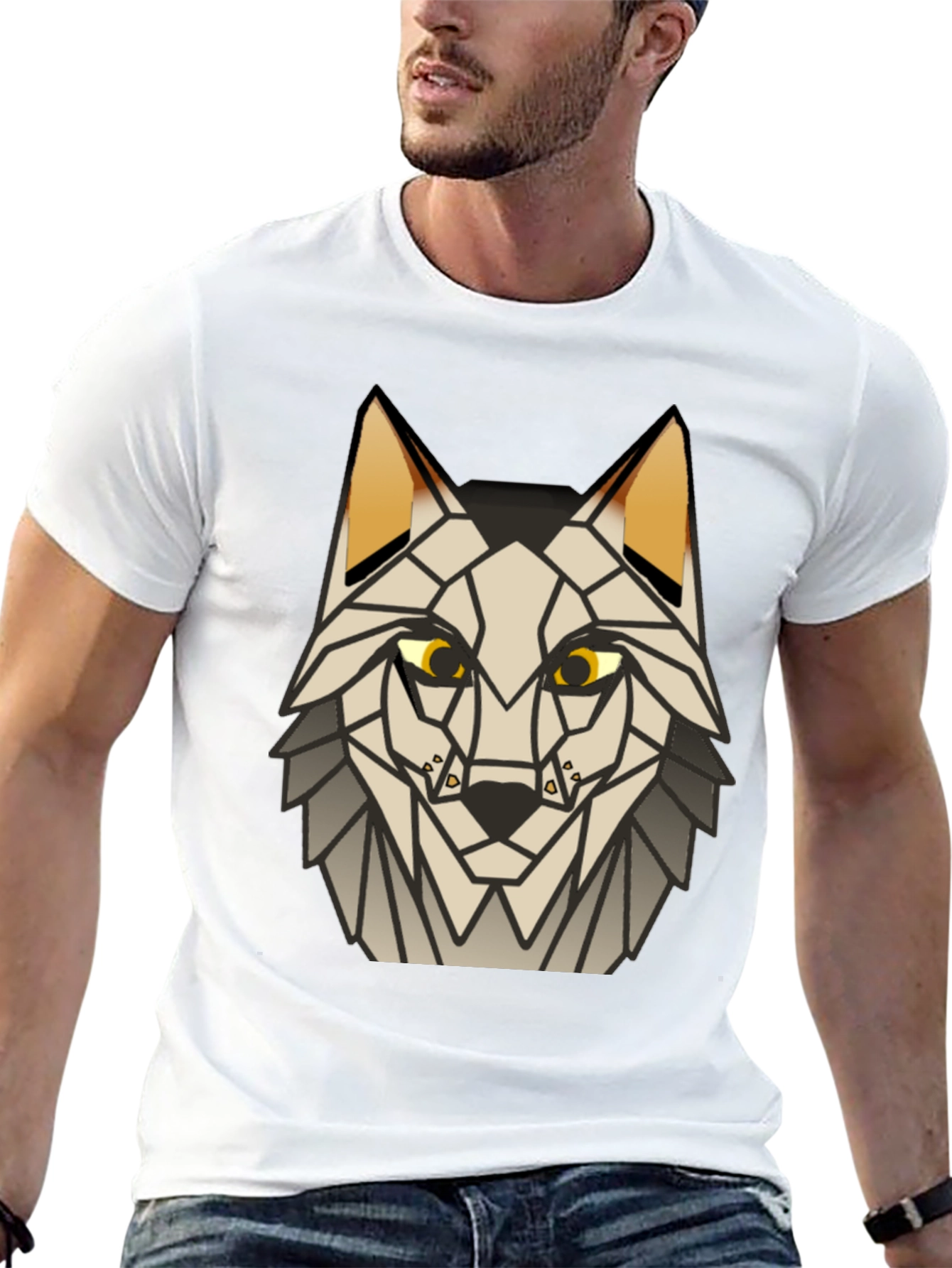 Geometric Wolf Graphic Tee - Modern Animal Print