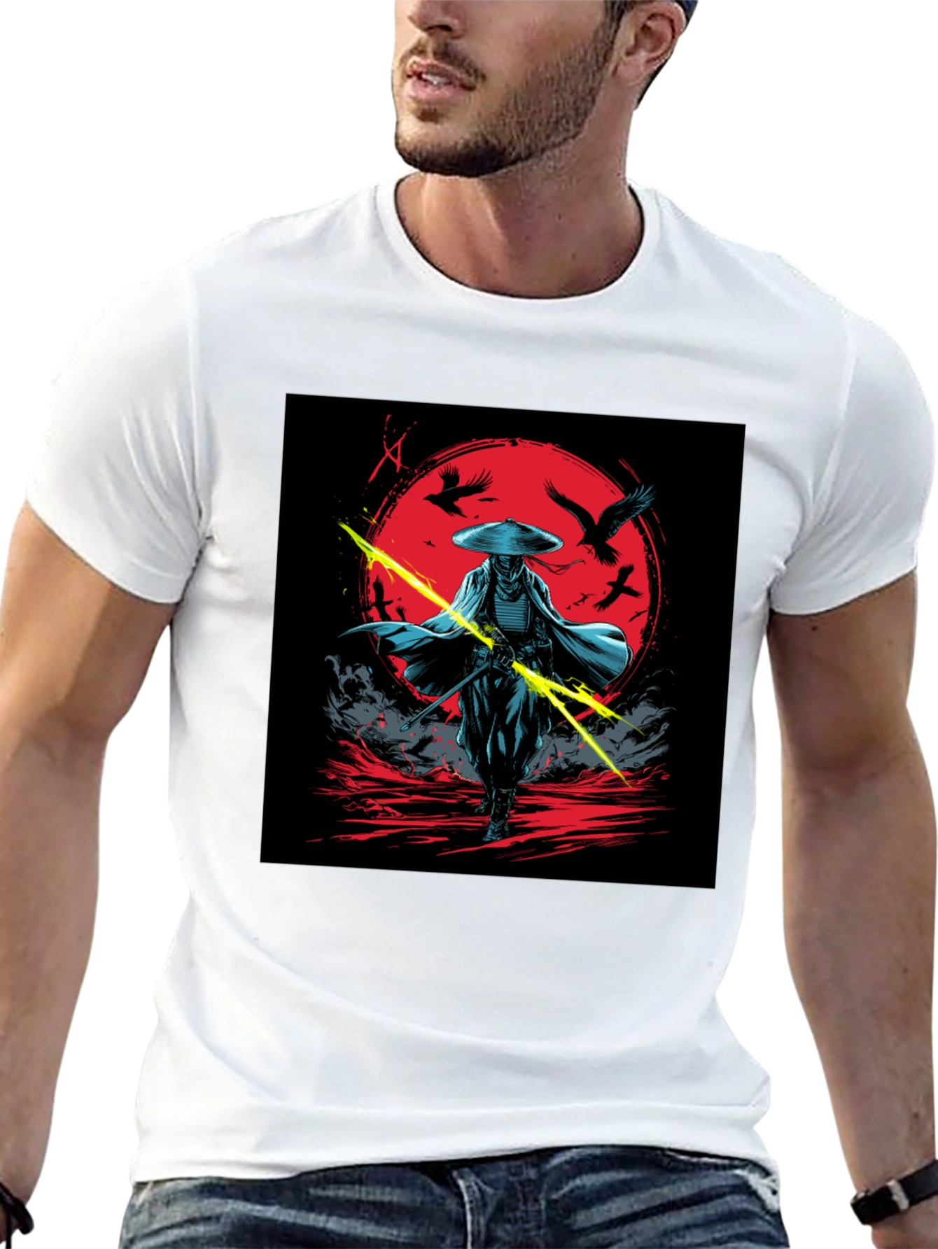 Samurai Warrior Graphic Tee - Black Cotton Shirt
