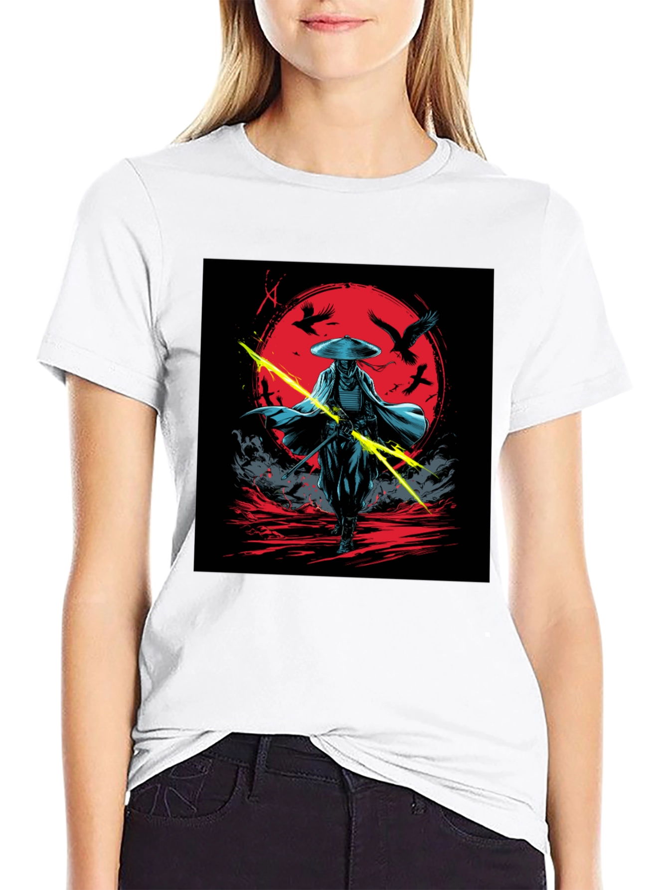 Samurai Warrior Graphic Tee - Black Cotton Shirt