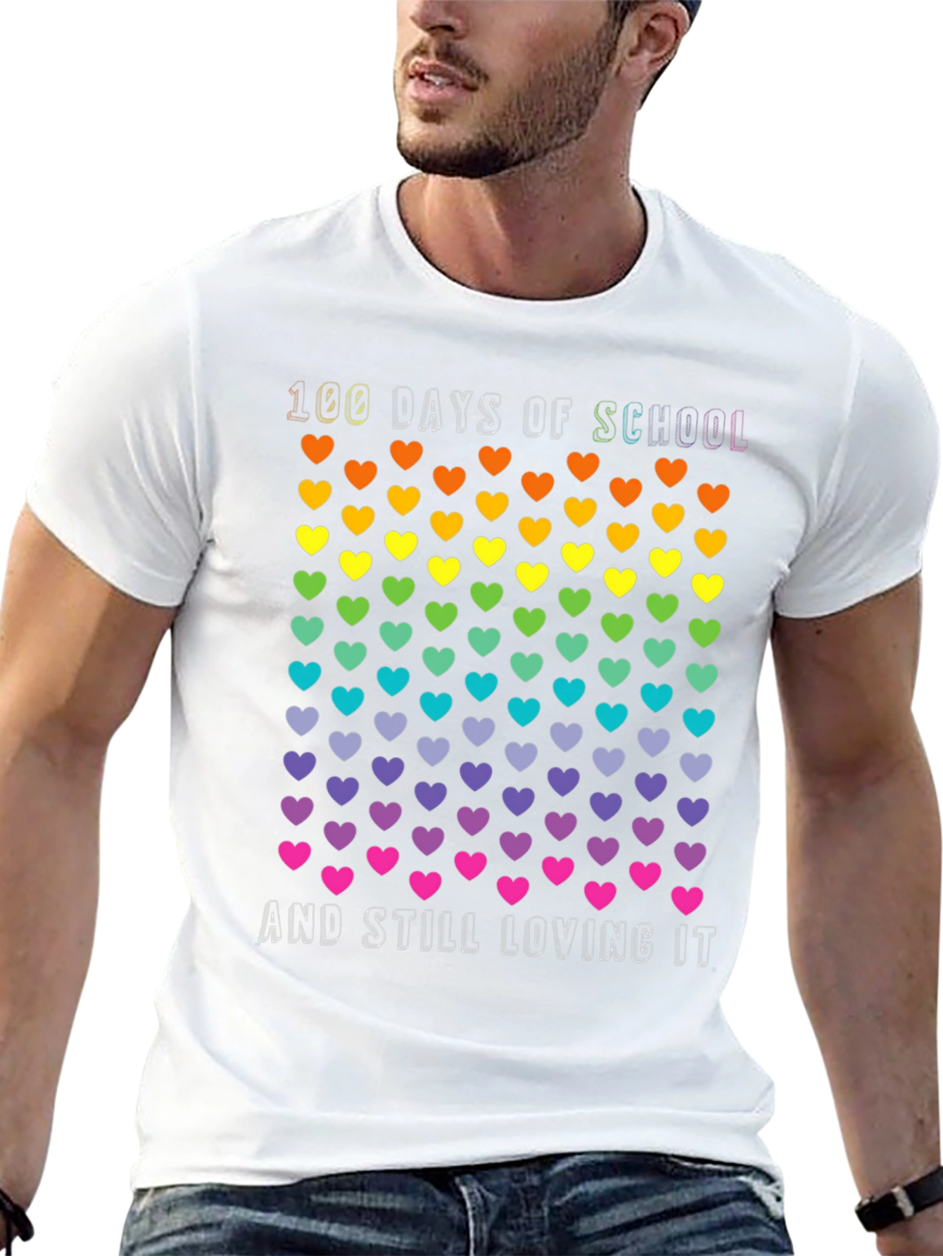100 Days of School Rainbow Hearts T-Shirt
