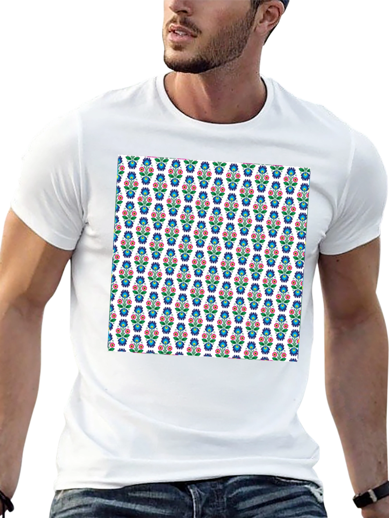 Floral Pattern Black T-Shirt