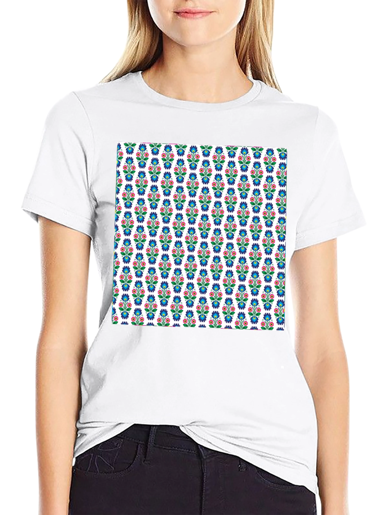 Floral Pattern Black T-Shirt