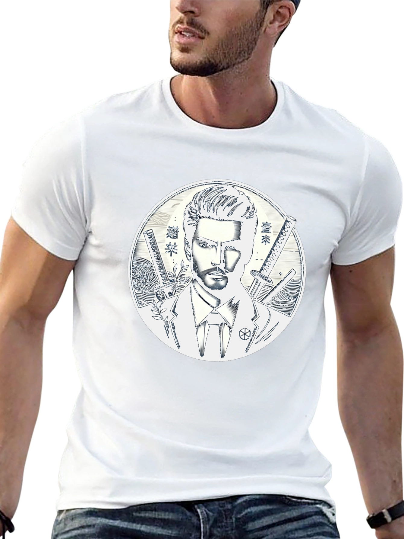 Samurai Style T-Shirt - Mens Black Graphic Tee