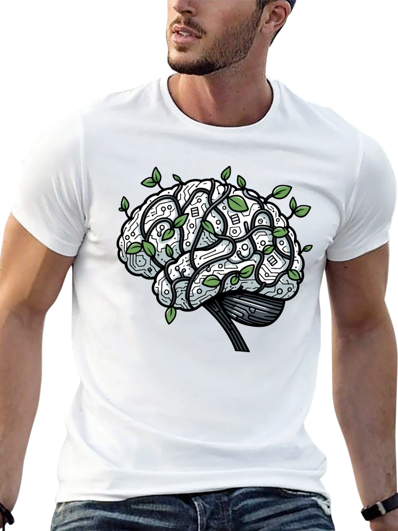 Brain Circuitry & Leaves Graphic T-Shirt