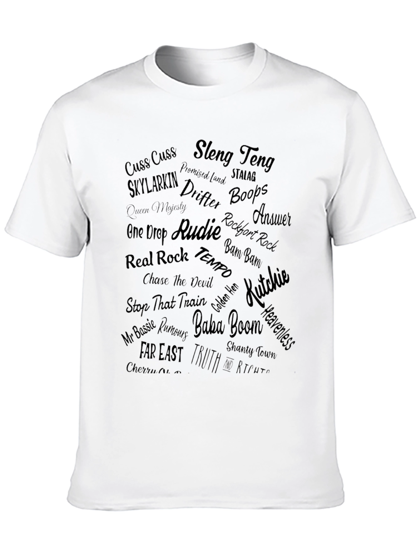 Black T-Shirt with Reggae Word Cloud Design